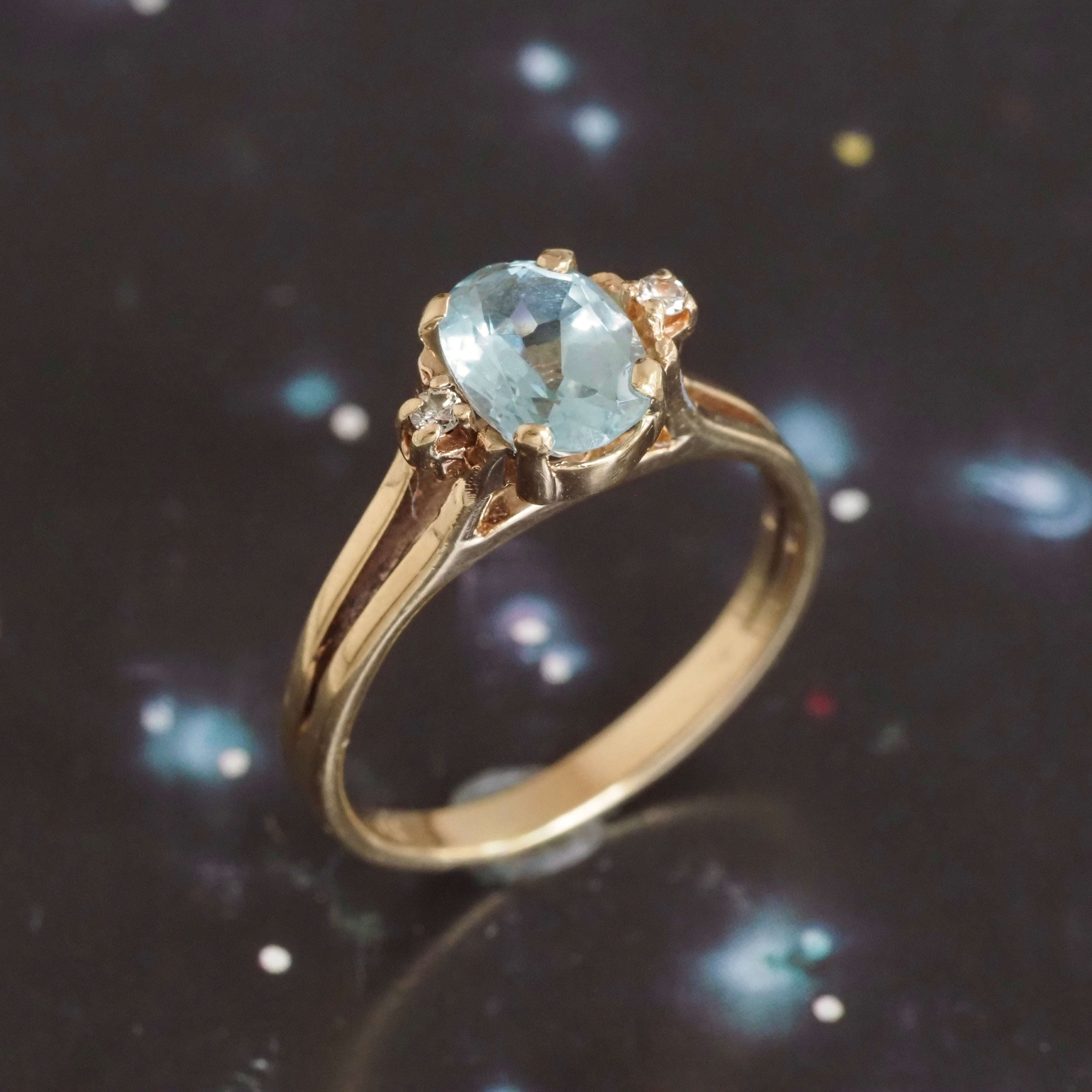 Vintage Aquamarine and Diamond 14k Gold Ring