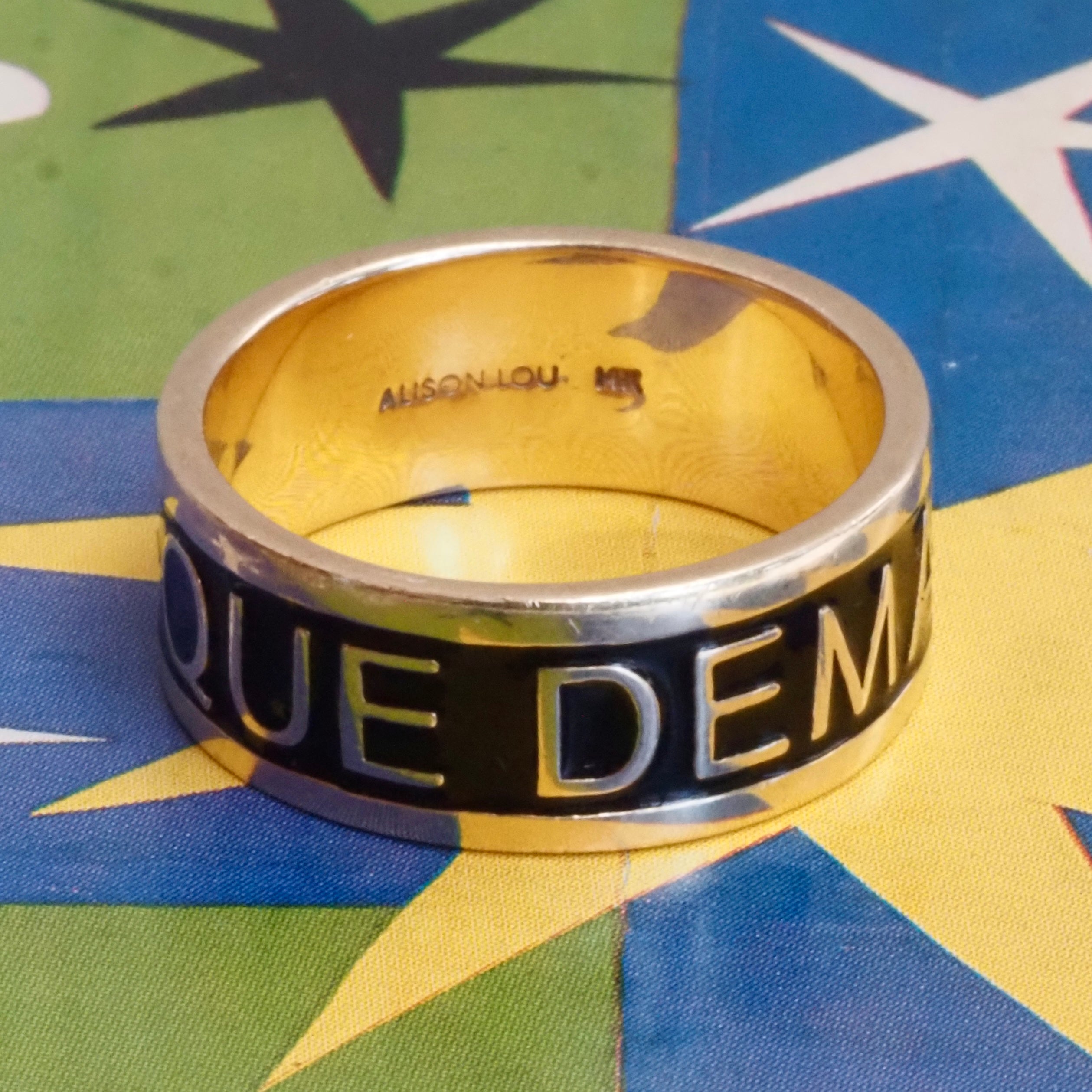 Qu'Heir Que Demain "More Than Yesterday, Less Than Tomorrow" 14k Gold Black Enamel Wide Band