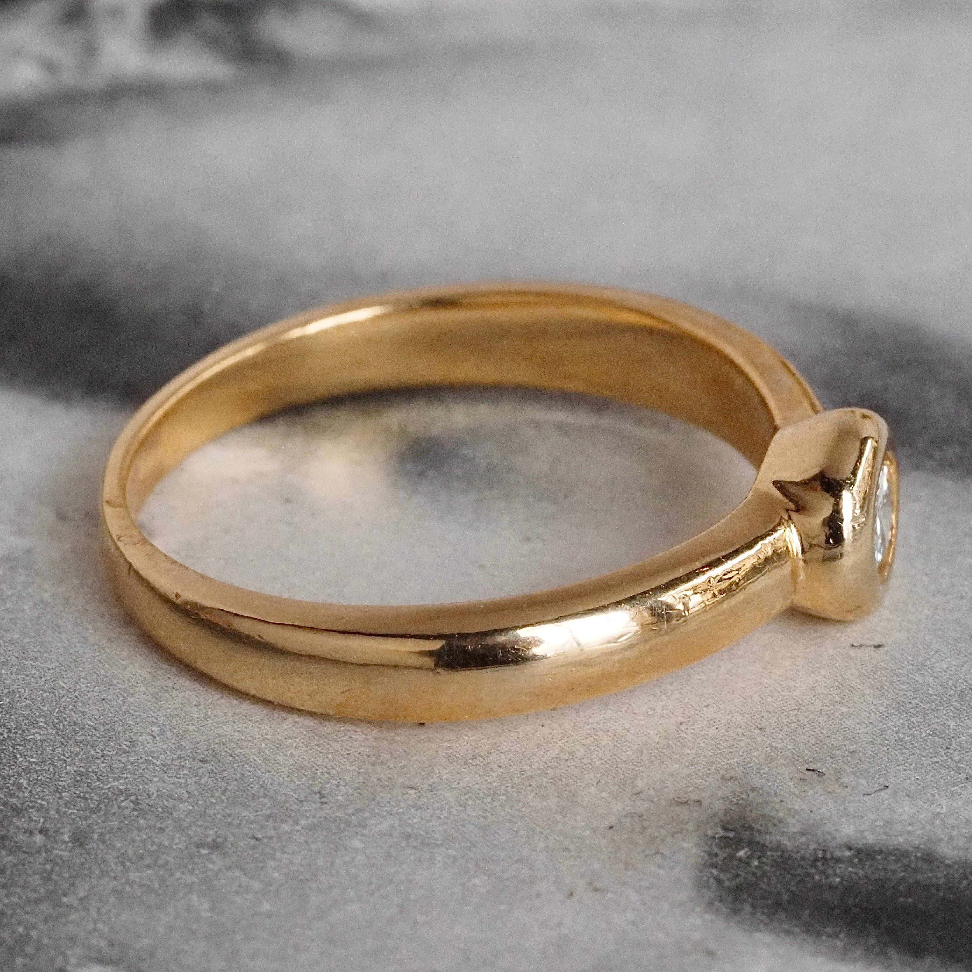 Vintage Round Brilliant Cut Diamond 14k Gold Bezel Set Solitaire Engagement Ring