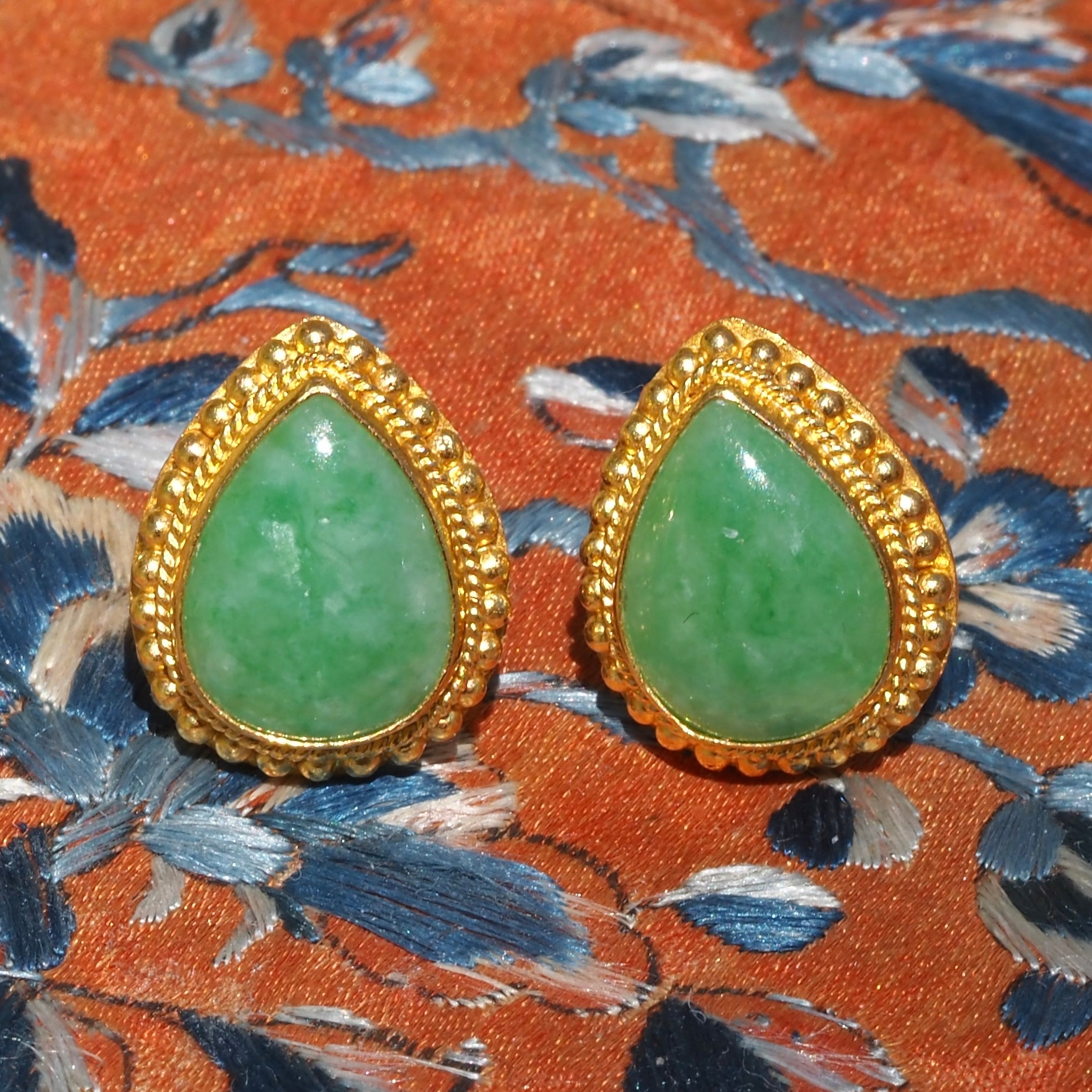 Antique Chinese 24k Gold Jade Earrings