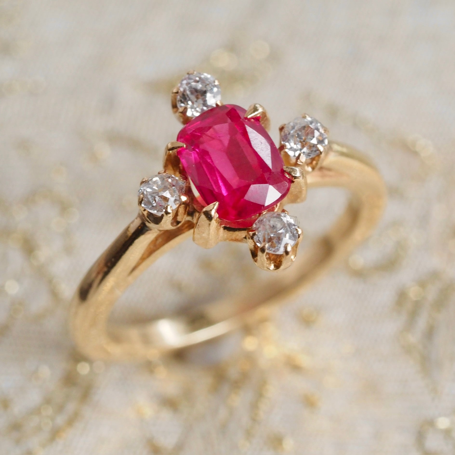 Vintage 1940's Ruby Diamond 14k Gold Ring
