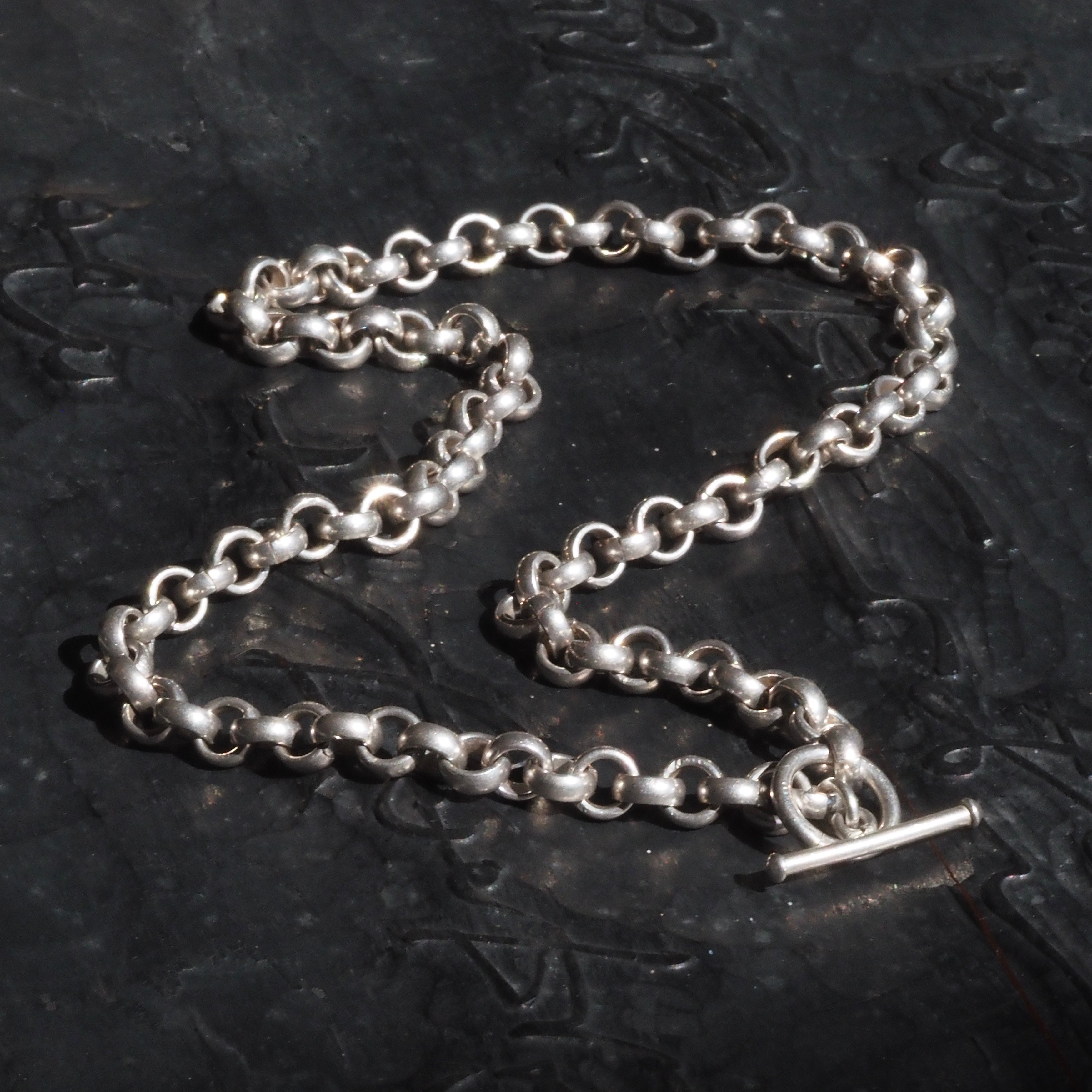 Vintage Sterling Silver Rolo Link Chain Toggle Necklace