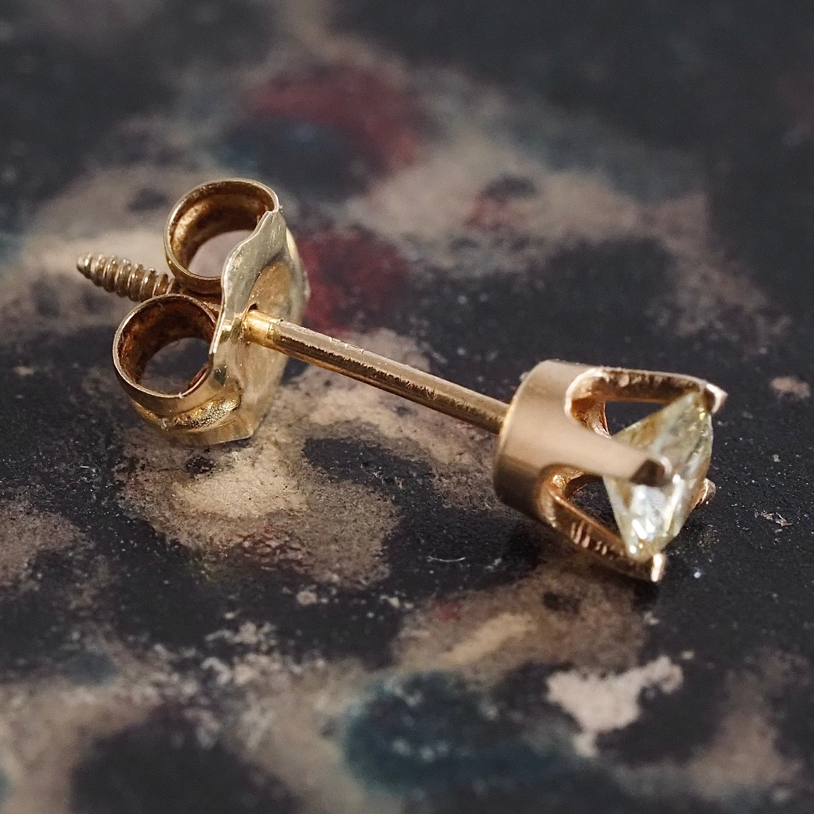 Vintage 14k Gold Pale Yellow Diamond Stud Earrings