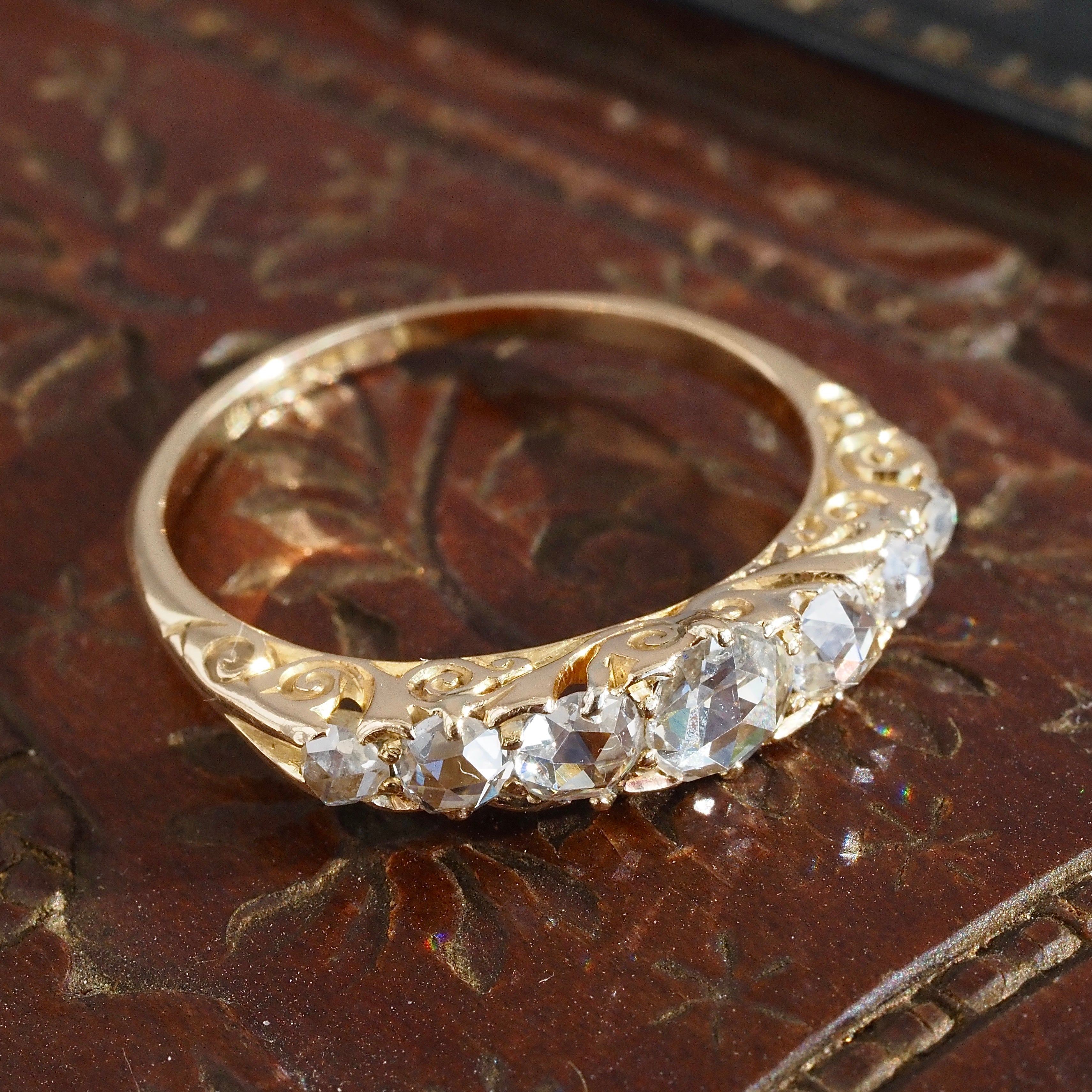 Antique Early 20th Century English Rose Cut Diamond Half Hoop 18k Gold Ring