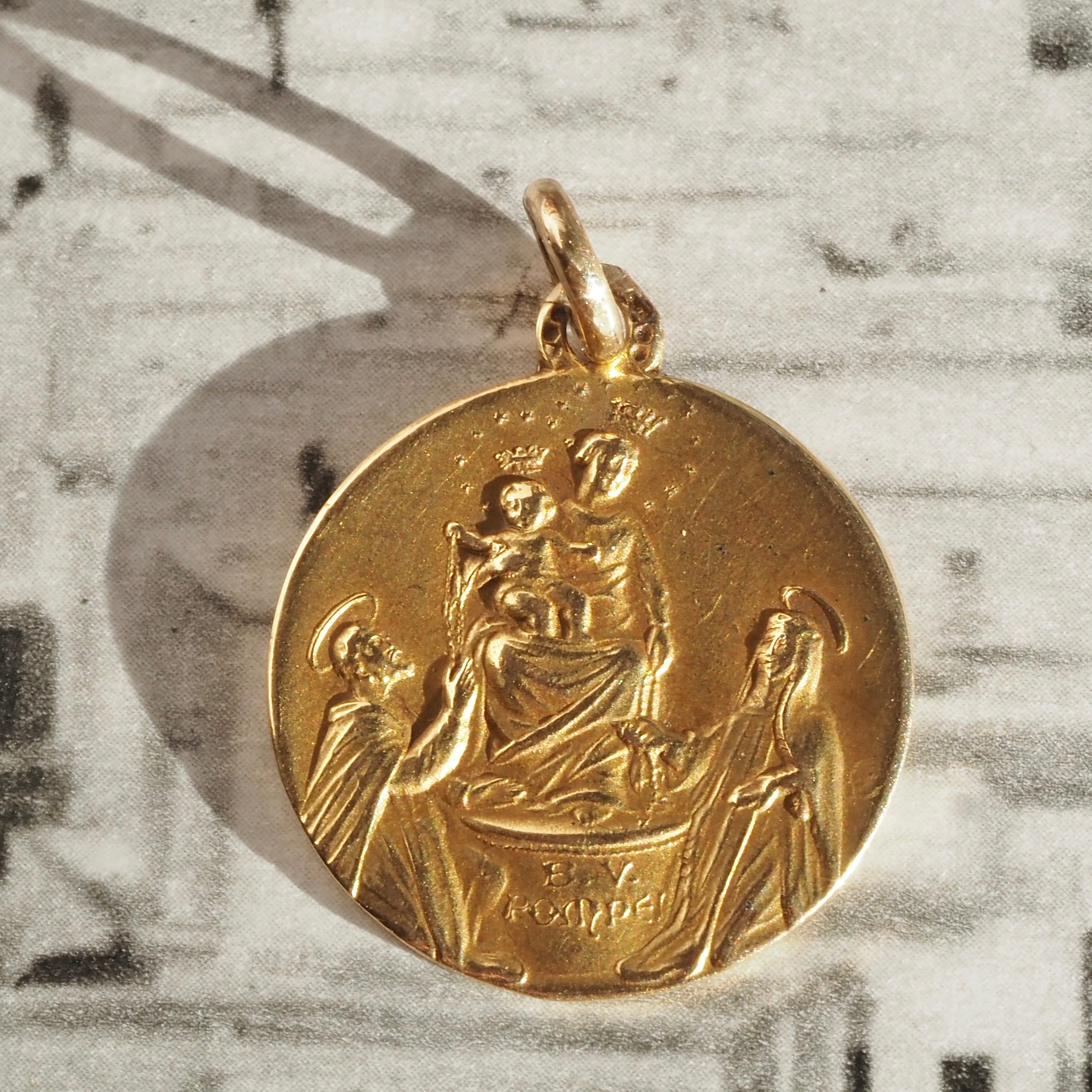 Antique Our Lady of Pompei 18k Gold Pendant