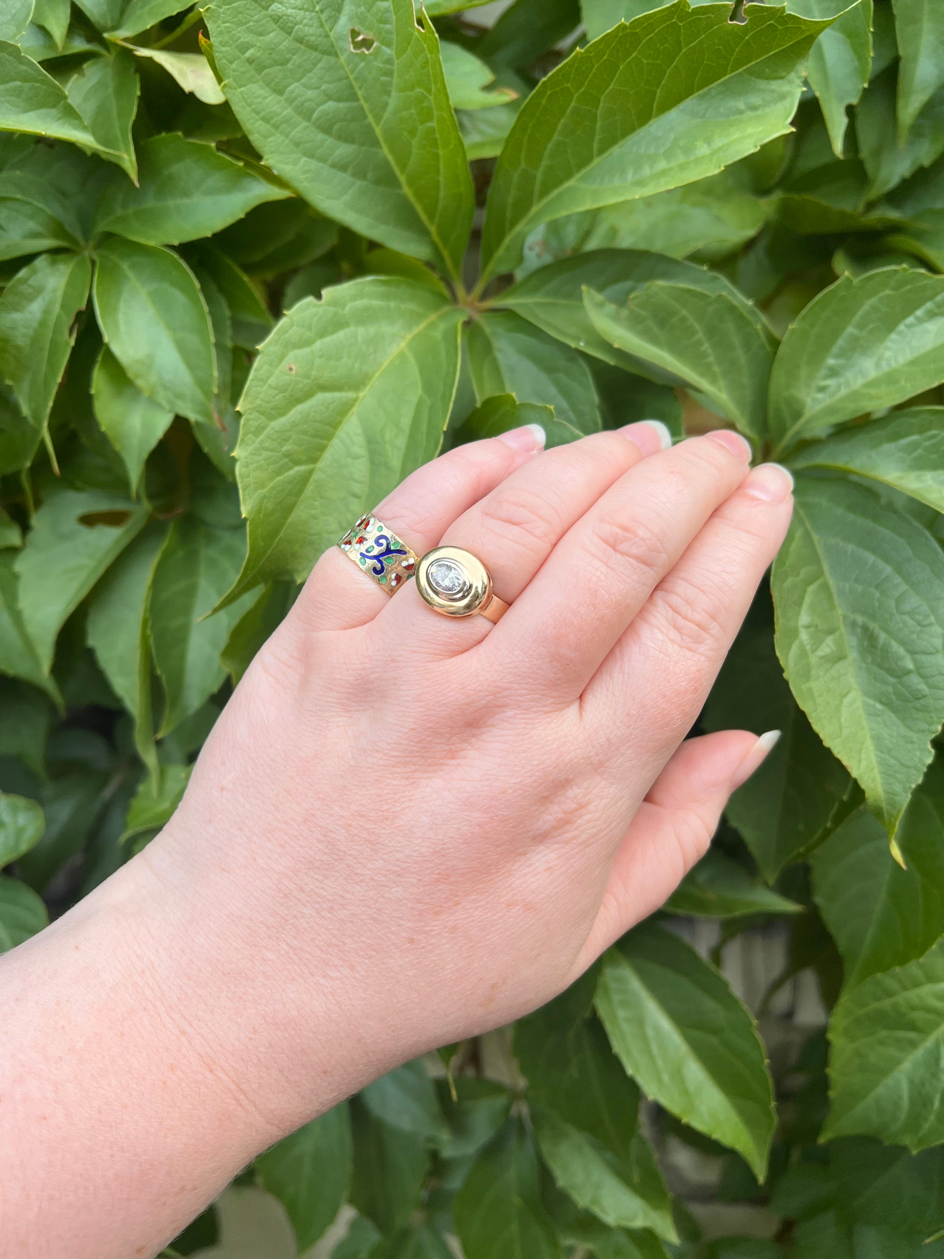 Vintage Enamel 14k Gold Floral Cigar Band