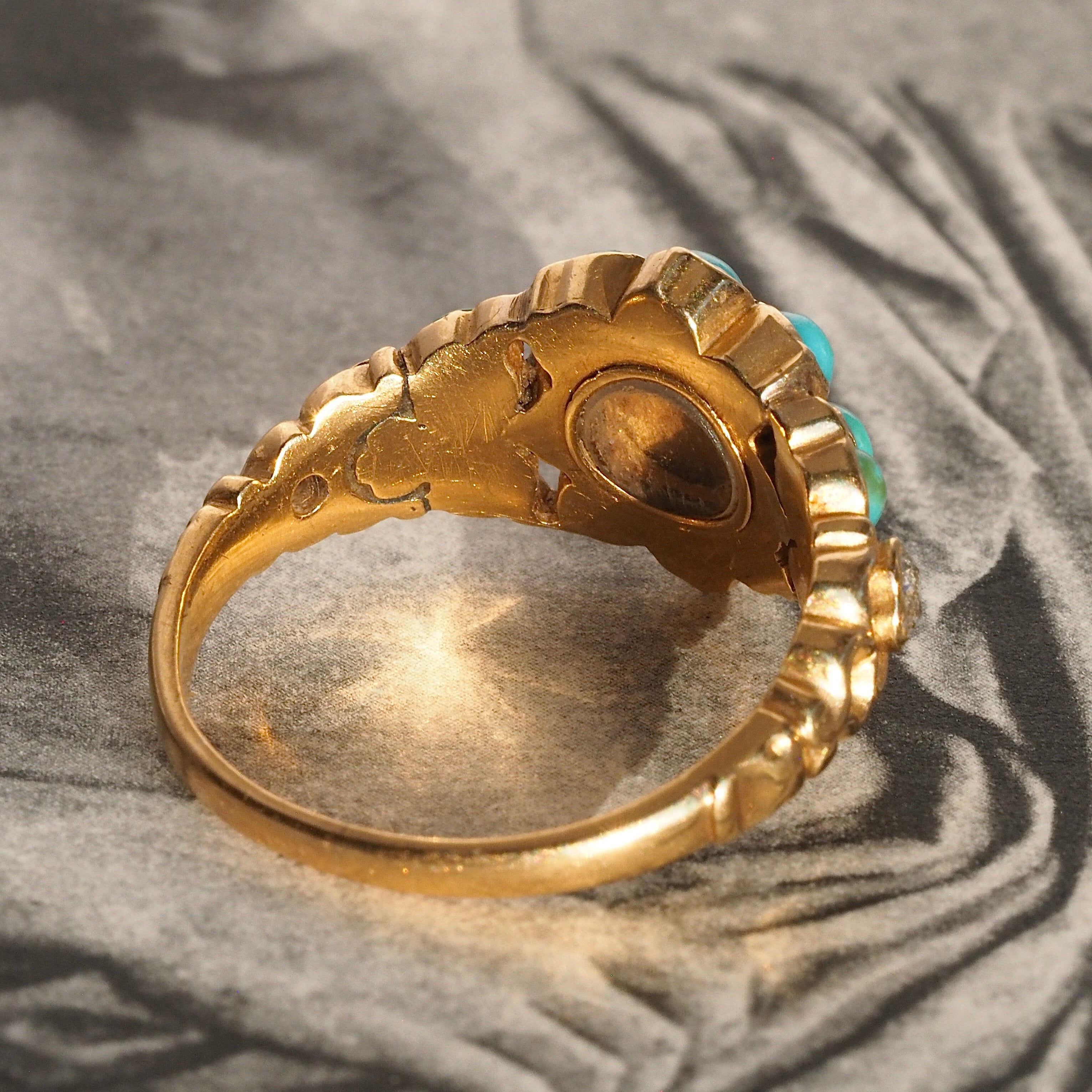 Antique Georgian 18k Gold Turquoise, Pearl and Diamond Ring