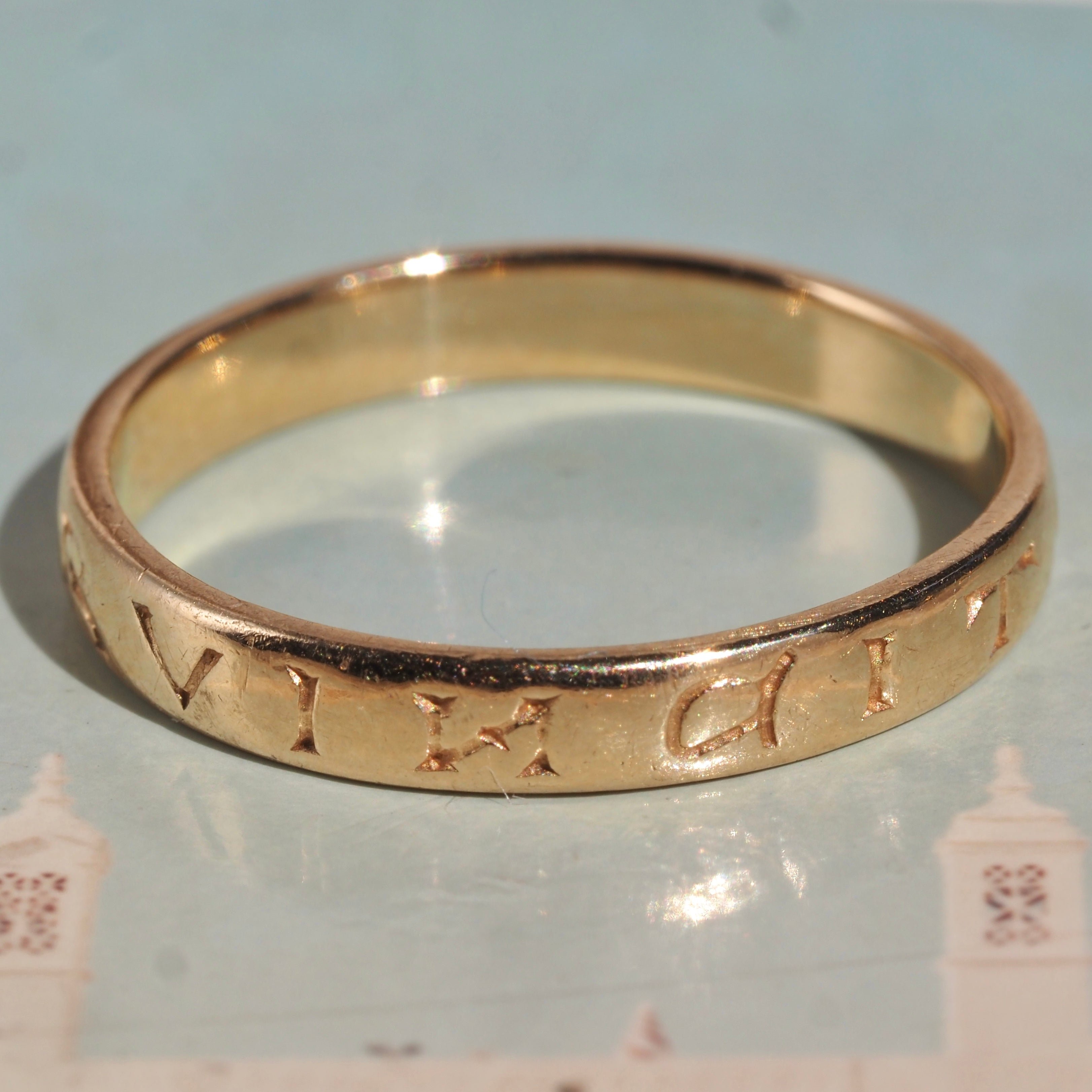 Vintage "Omnia Vincit Amor/Love Conquers All" Hand-Engraved 14k Gold Band