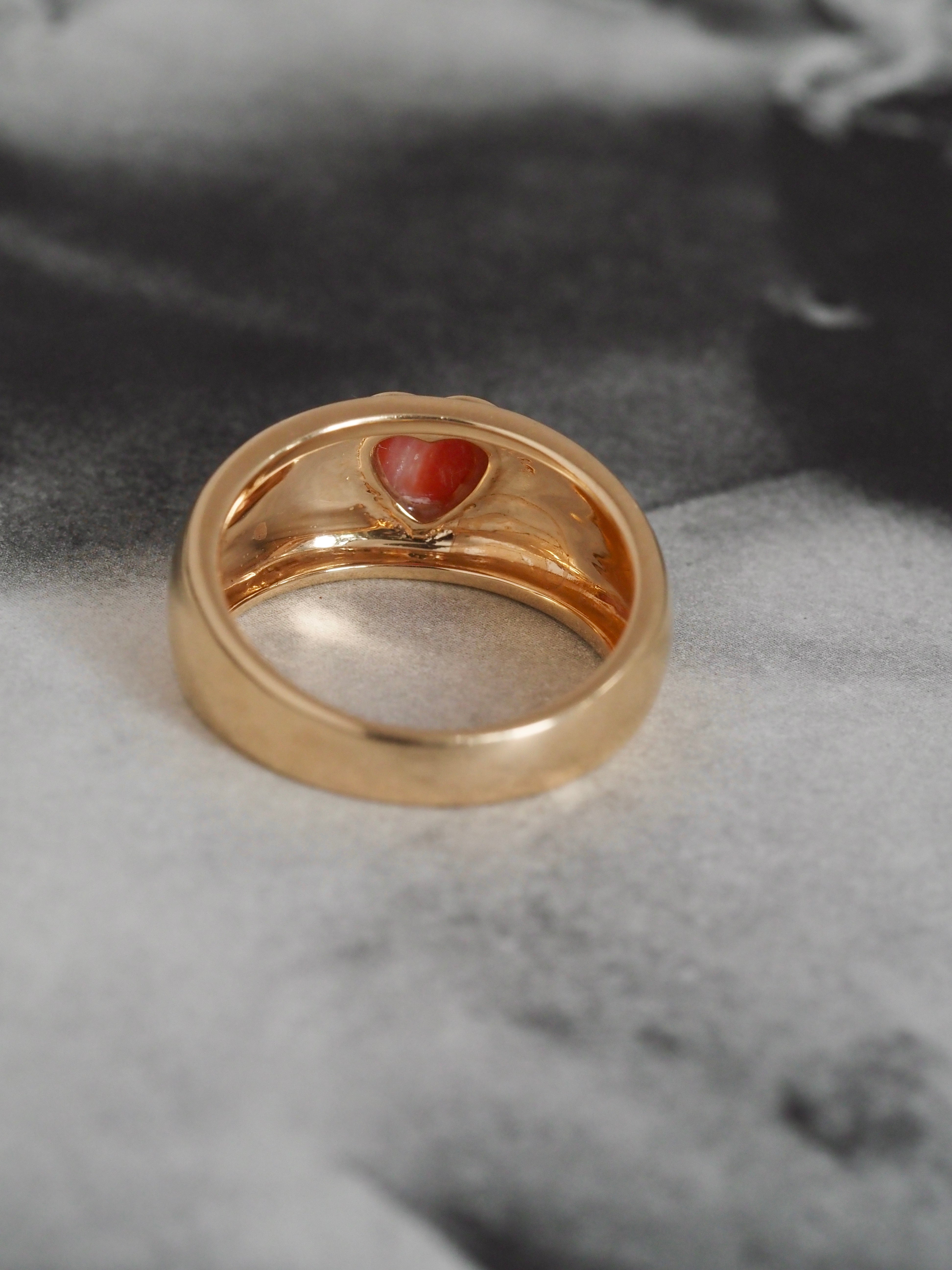 Coral Heart 14k Gold Dome Ring