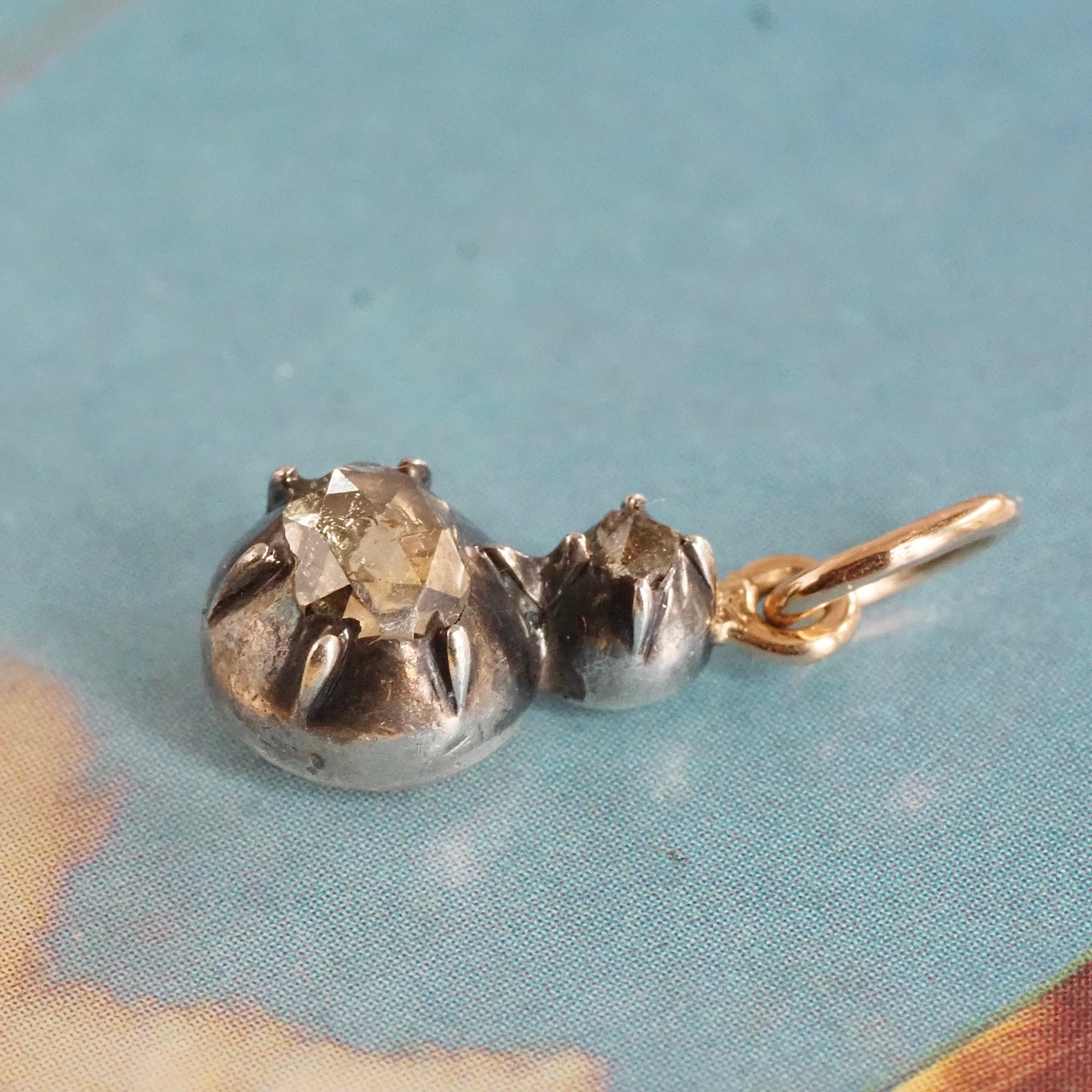 Antique Early 1800s Rose Cut Diamond 14k Gold and Silver Pendant
