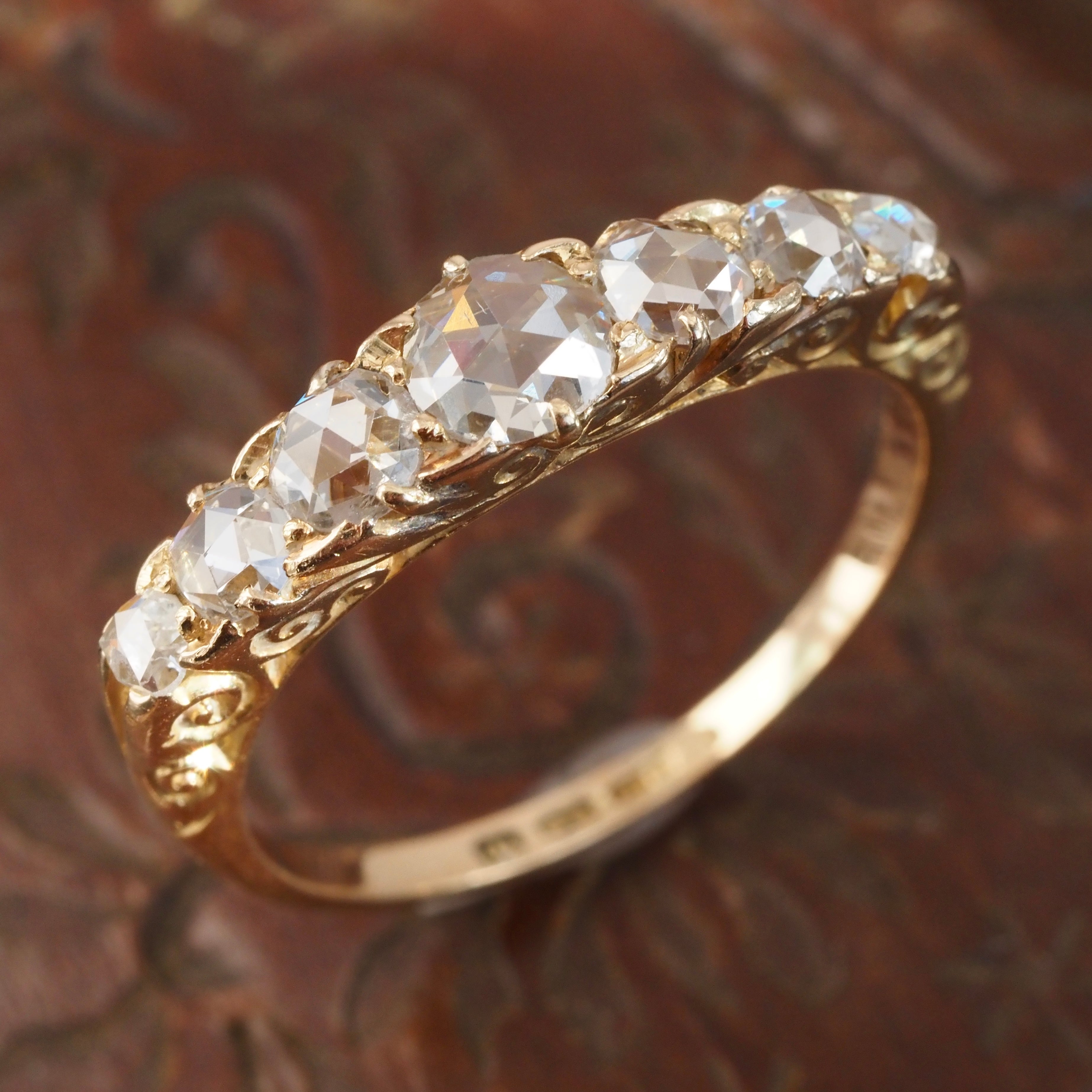 Antique Early 20th Century English Rose Cut Diamond Half Hoop 18k Gold Ring