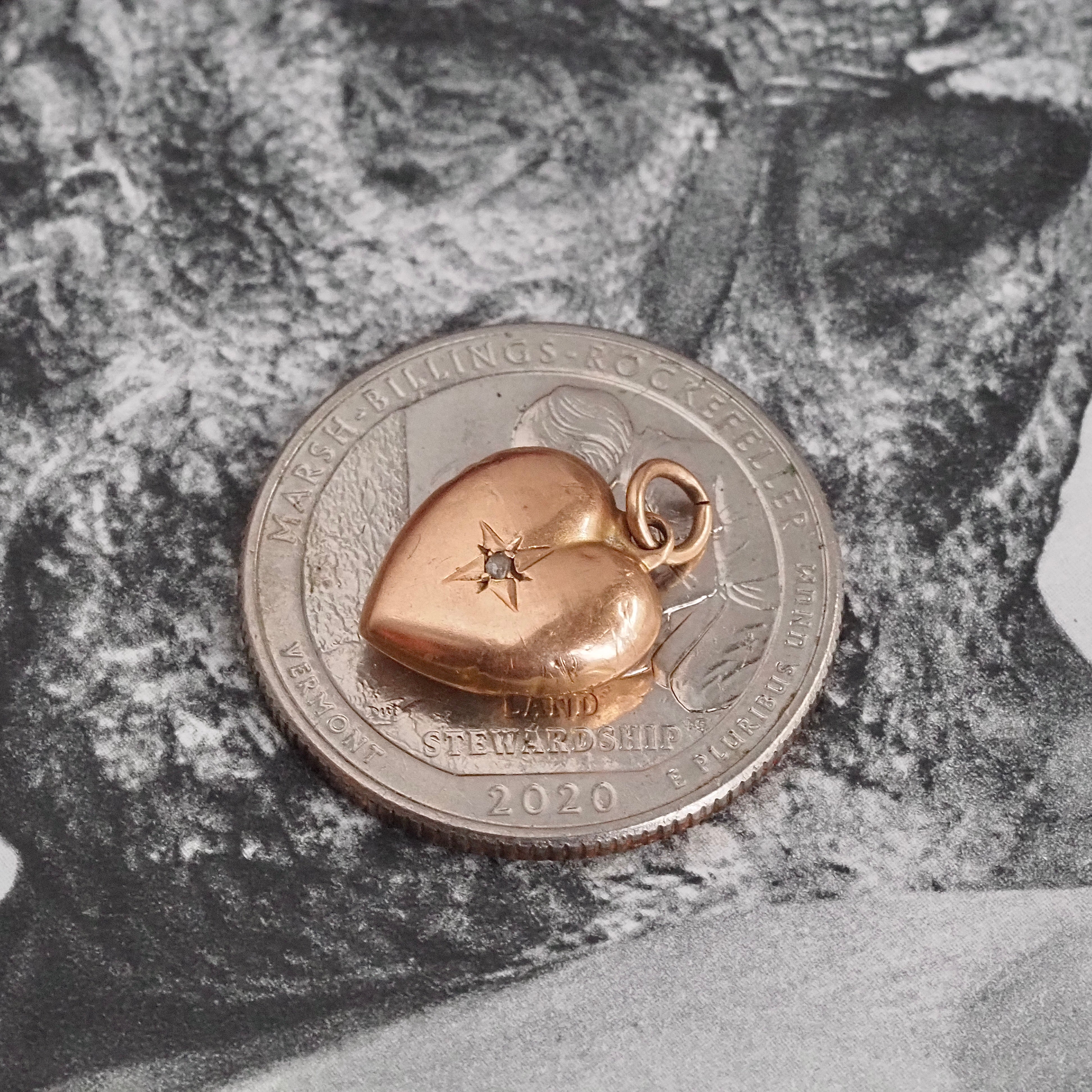 Antique Victorian Starburst Heart 10k Gold Charm