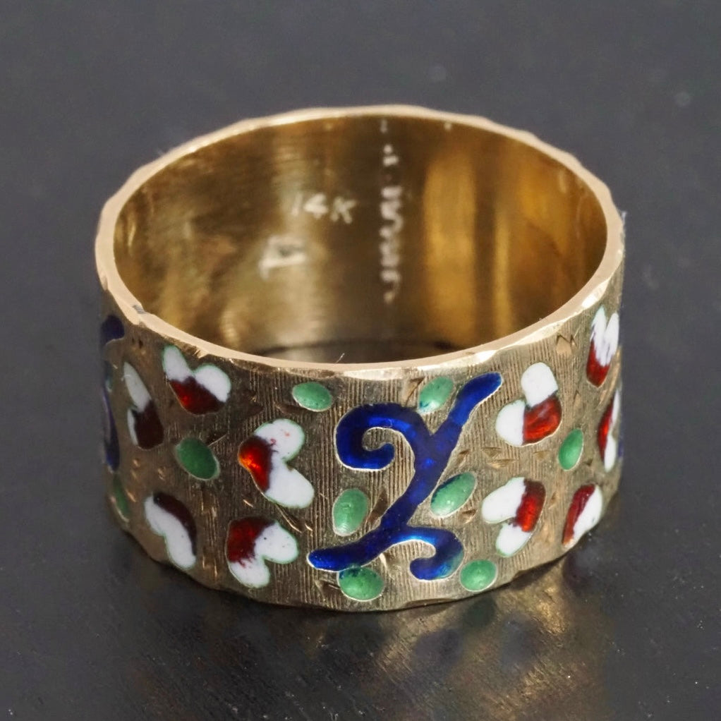 Vintage Enamel 14k Gold Floral Cigar Band