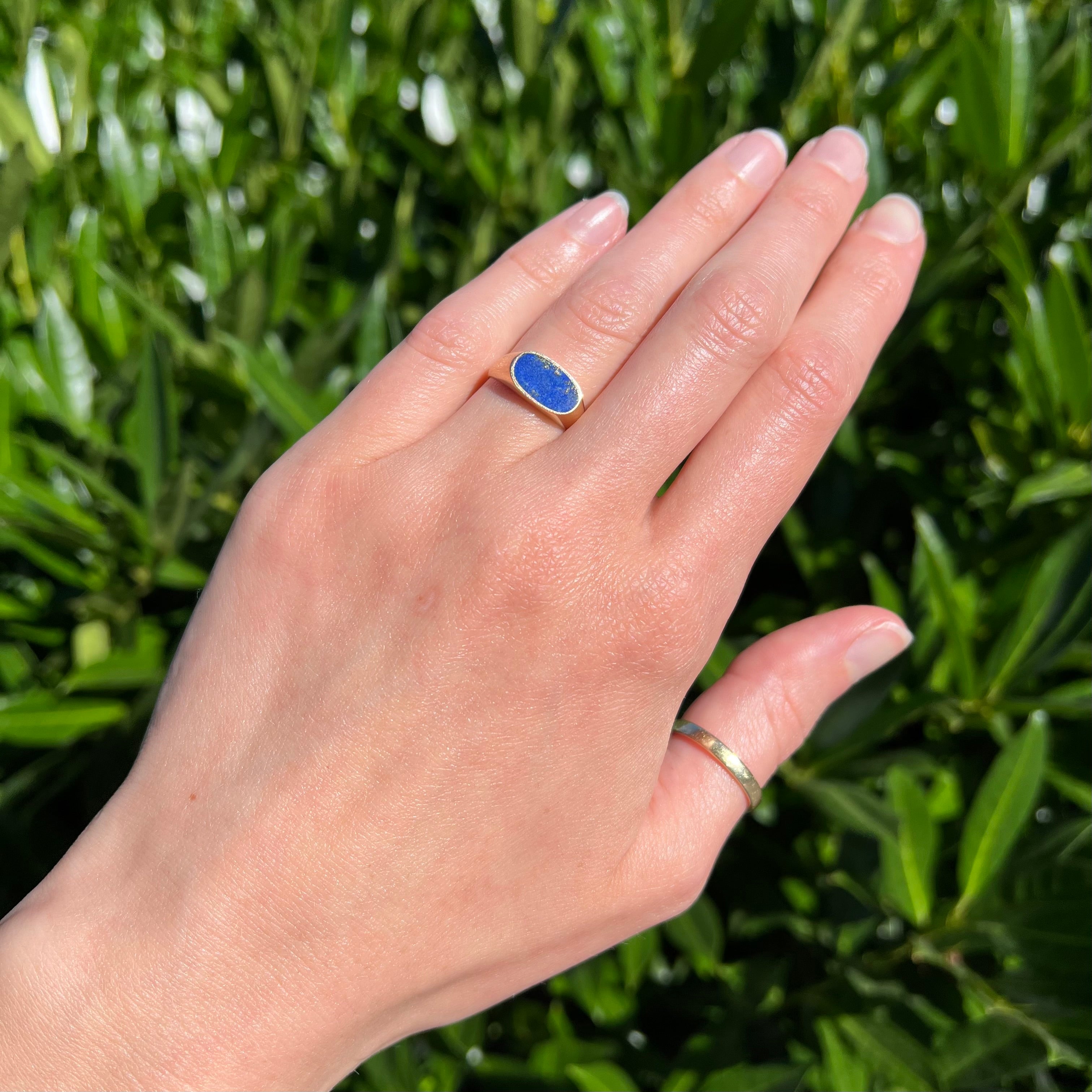 Vintage Modernist Lapis 14k Gold Signet Ring