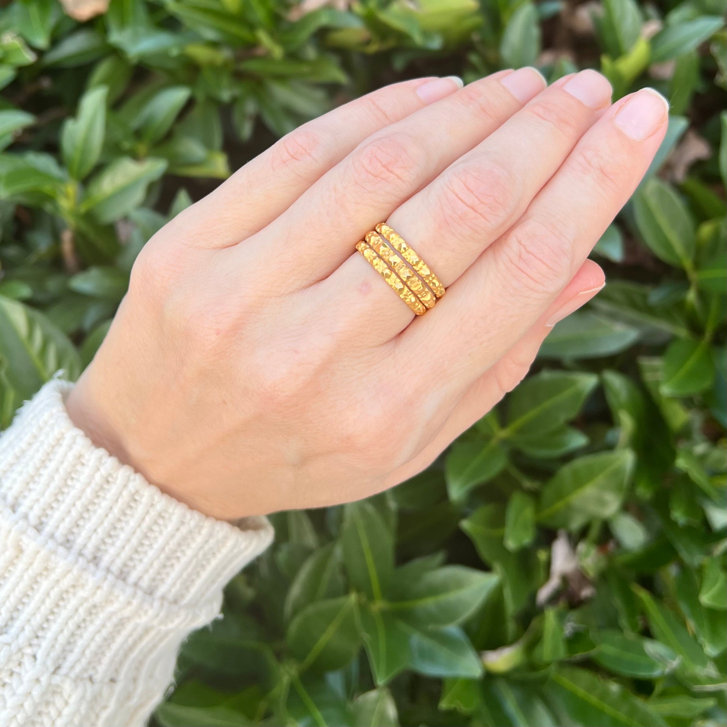 Set of Three Vintage 22k Gold Textured Stacking Rings