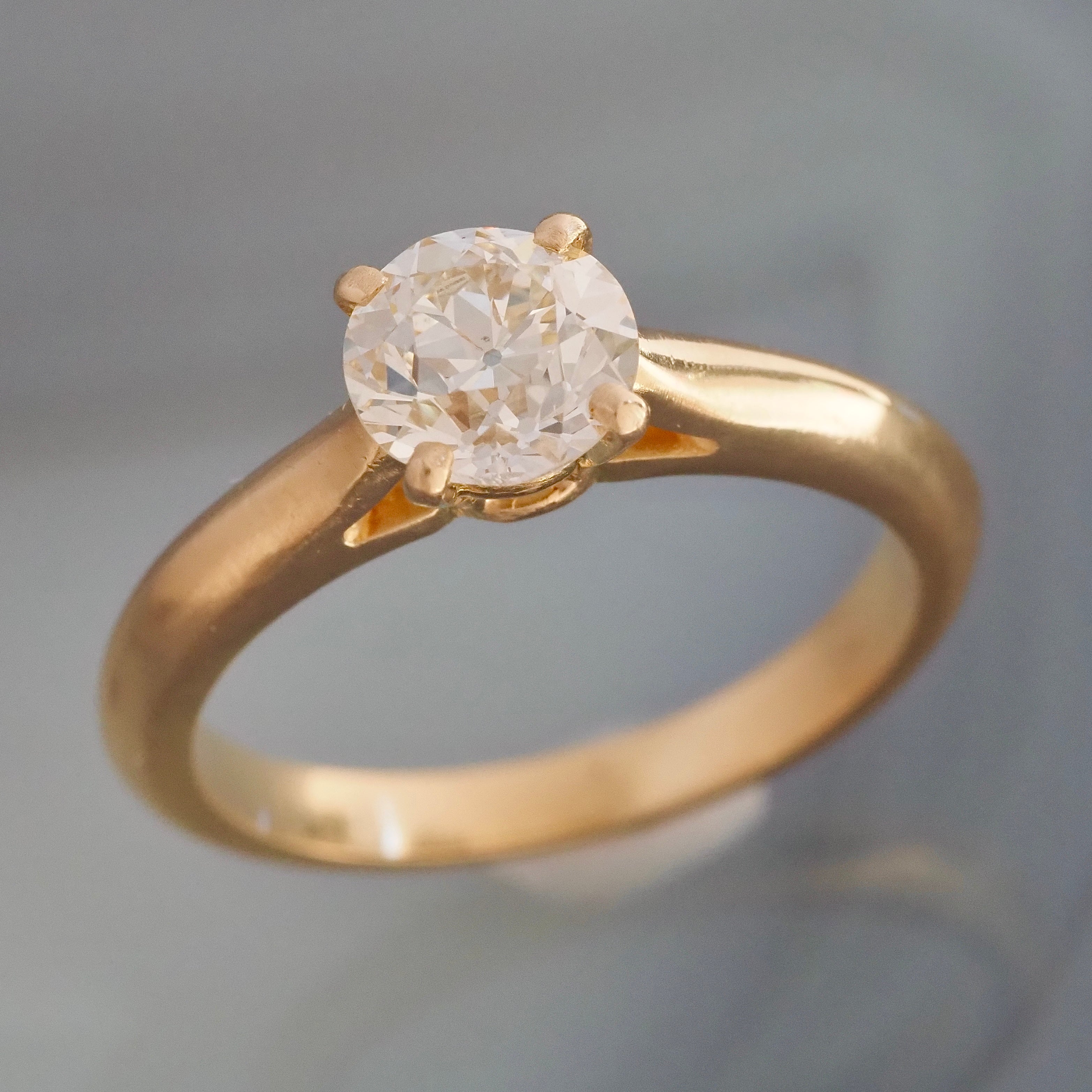 Vintage French 1.30ct Antique Old European Cut Diamond 18k Gold Engagement Ring