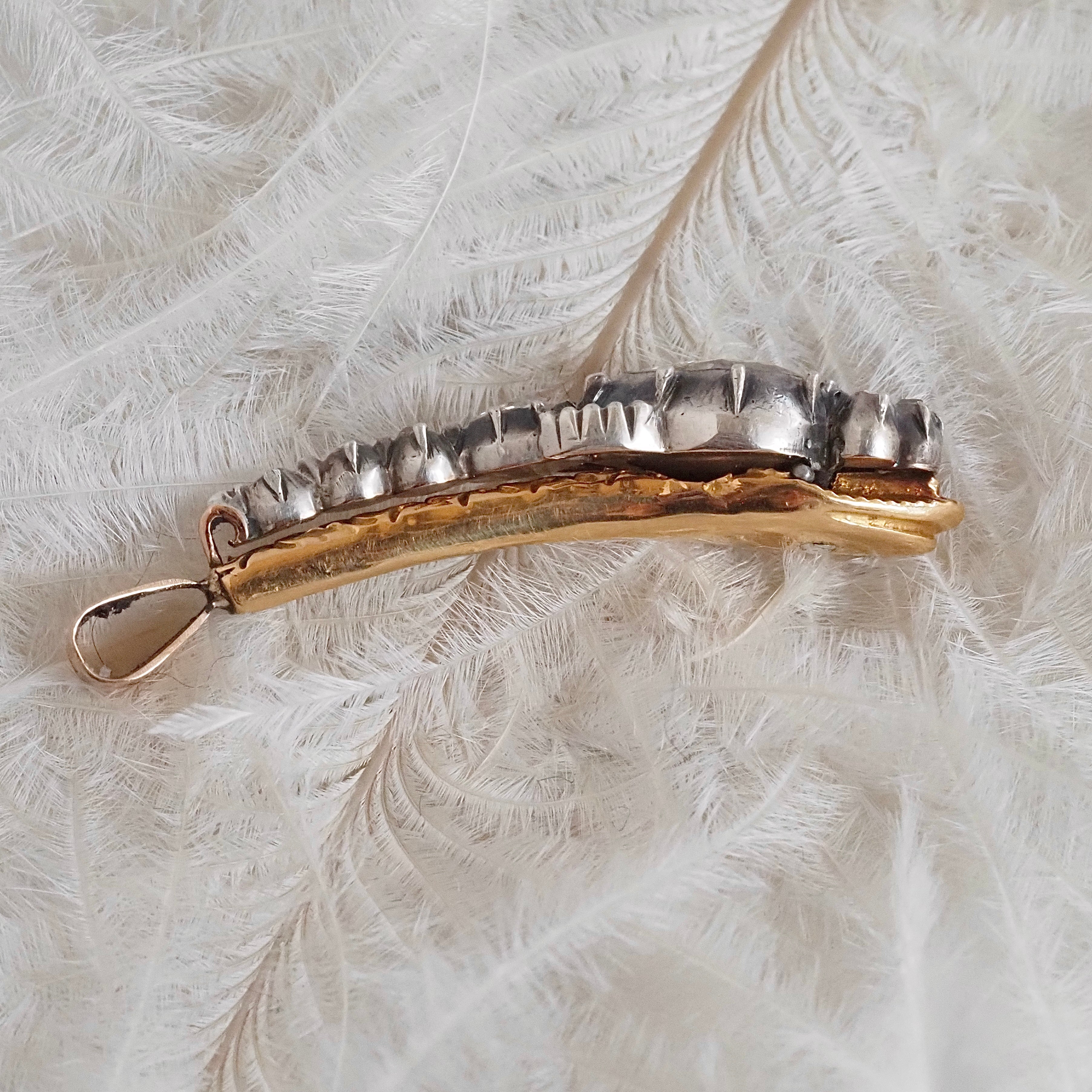 Antique Rose Cut Diamond Gold and Silver Snake Pendant