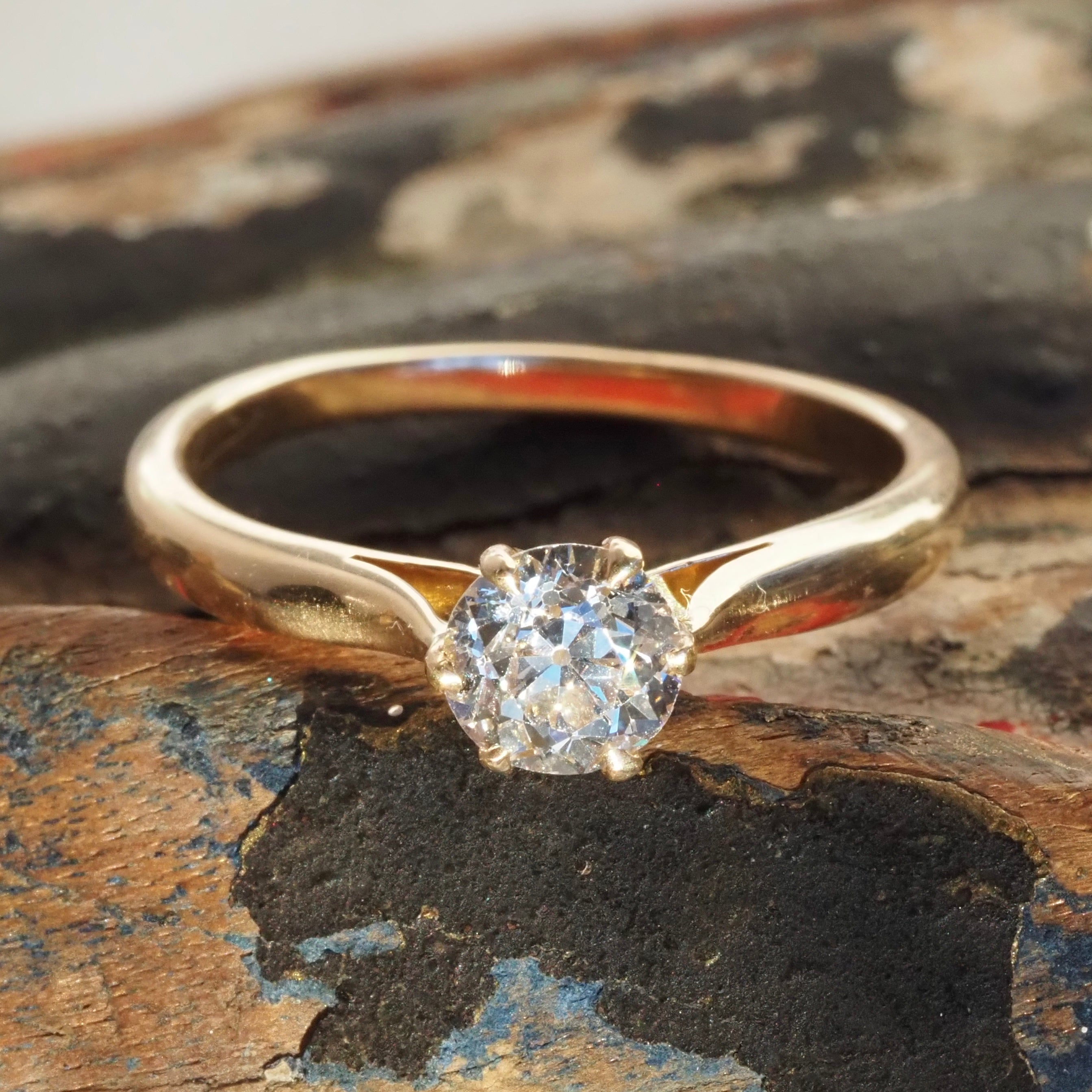 Vintage French Old European Cut Diamond 18k Gold Solitaire Engagement Ring