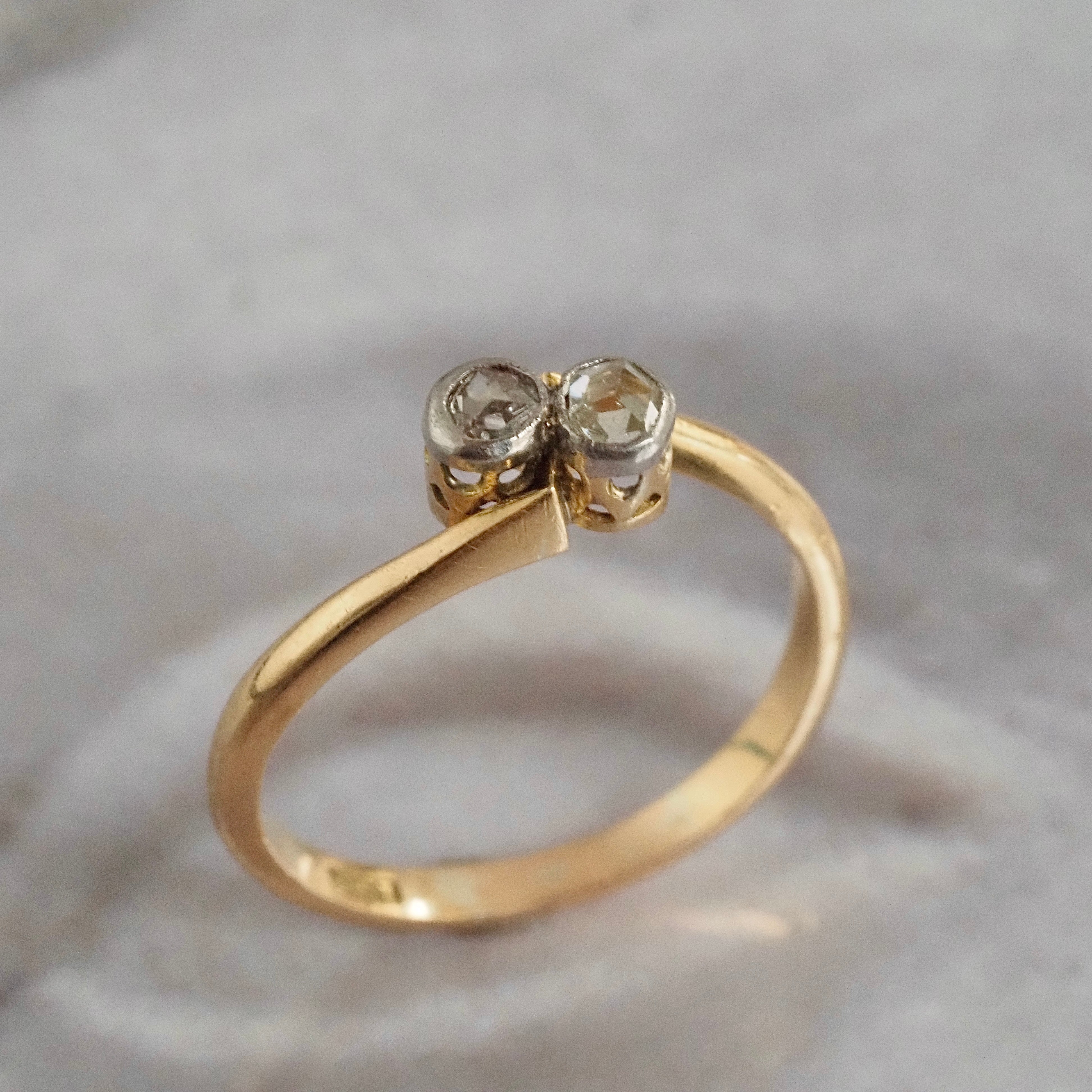 Antique Moi et Toi Rose Cut Diamond 18k Gold & Platinum Ring