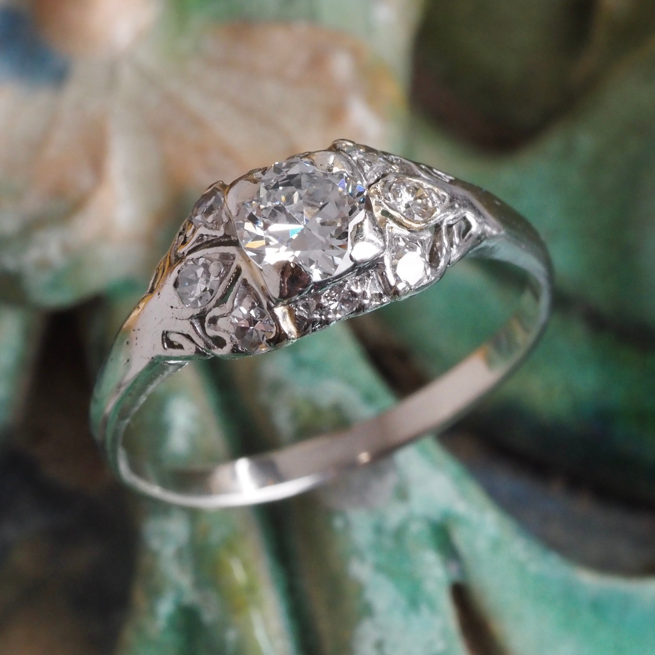 Antique Early Art Deco Platinum Old Mine Cut Diamond Ring