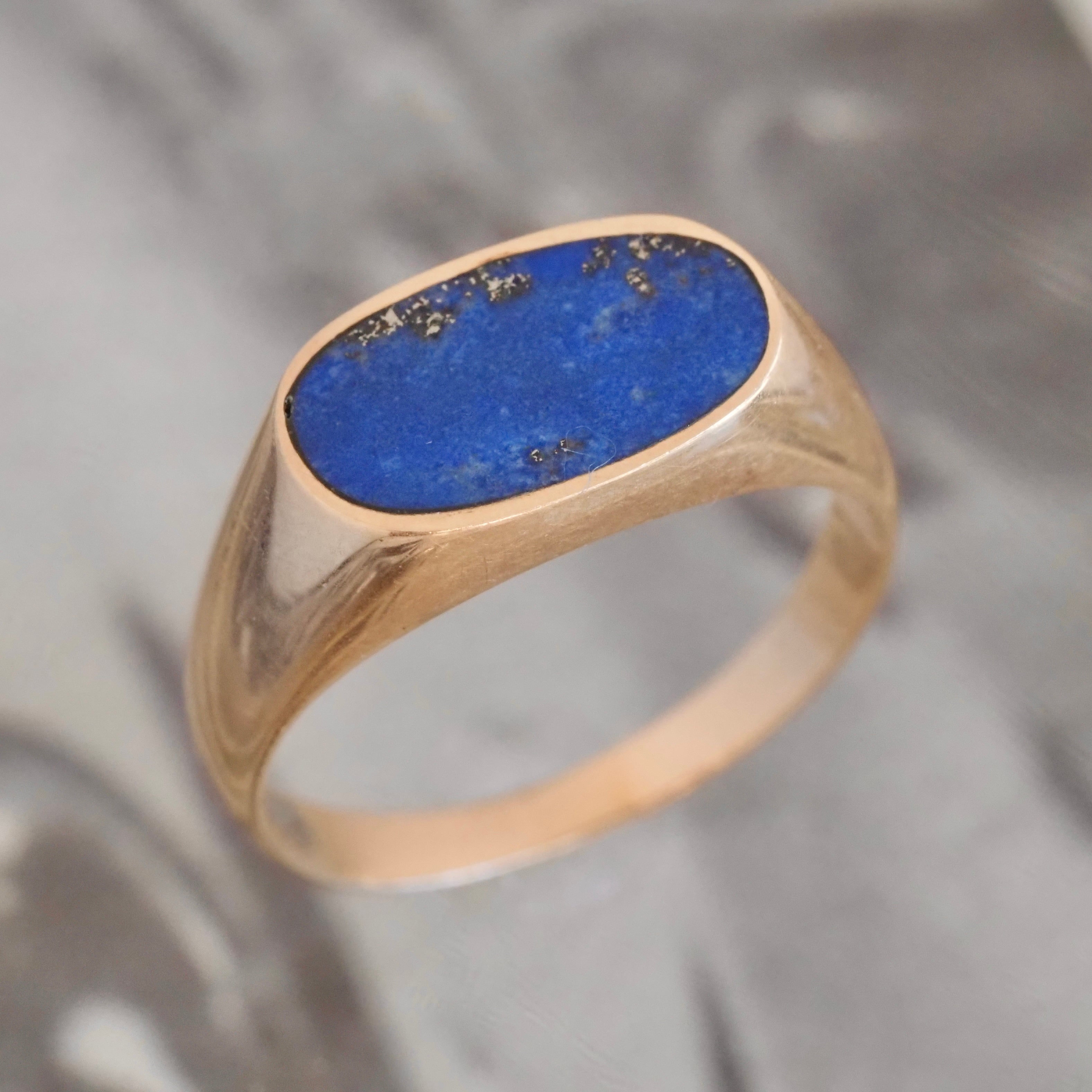 Vintage Modernist Lapis 14k Gold Signet Ring