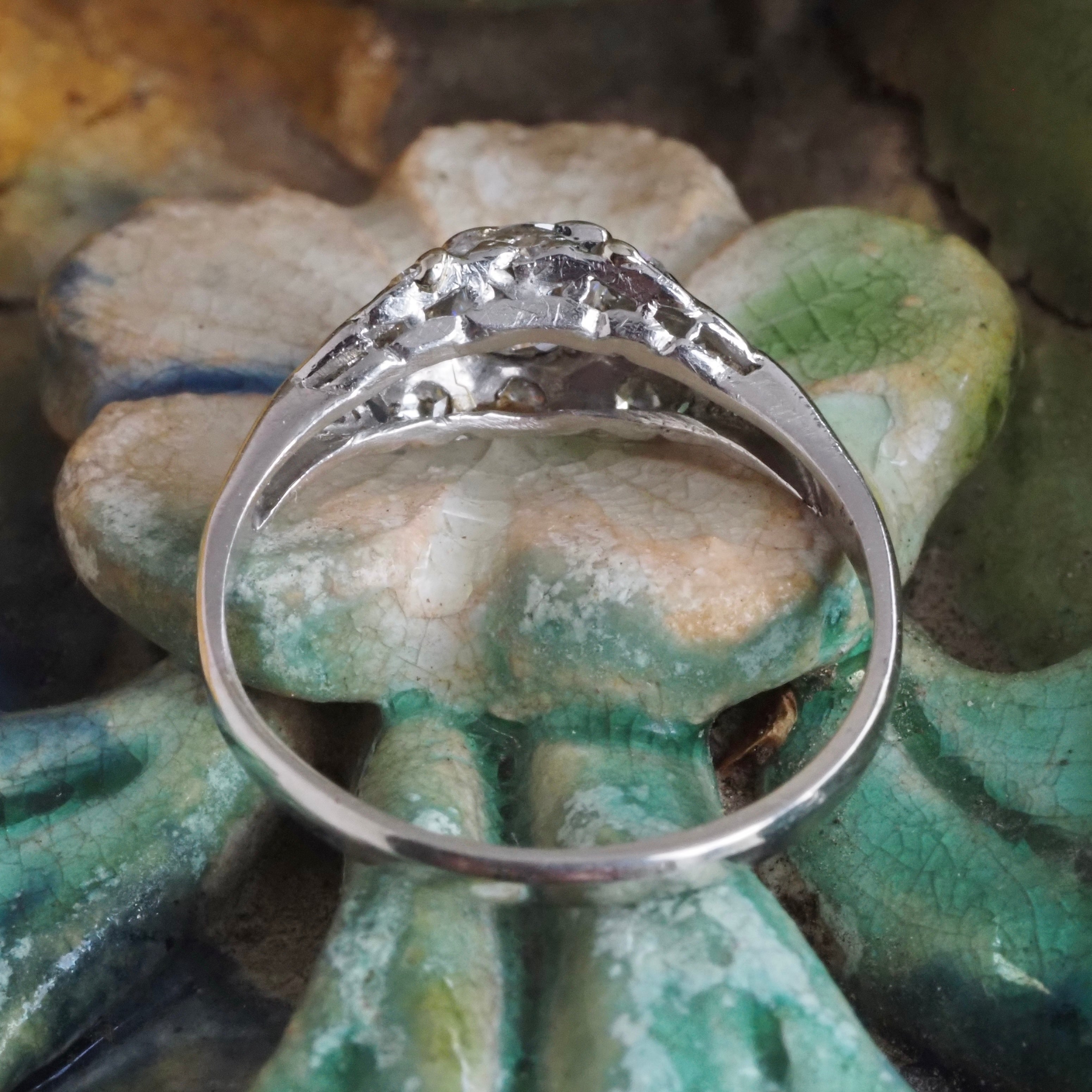 Antique Early Art Deco Platinum Old Mine Cut Diamond Ring