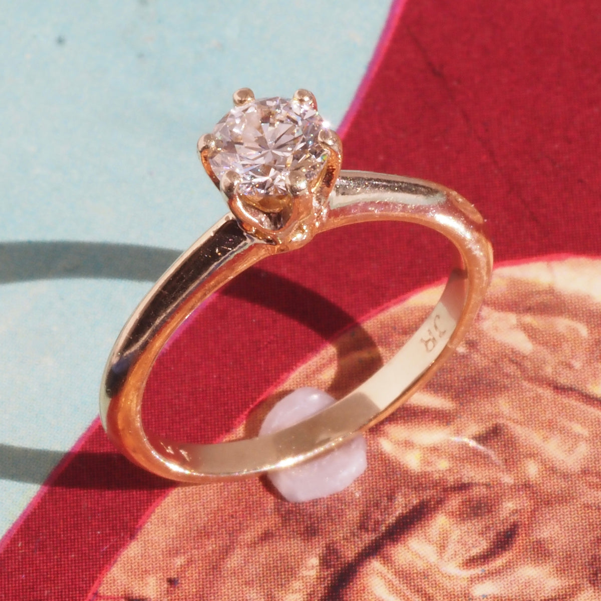 Vintage Round Brilliant Cut Diamond 14k Gold Knife Edge Solitaire Engagement Ring