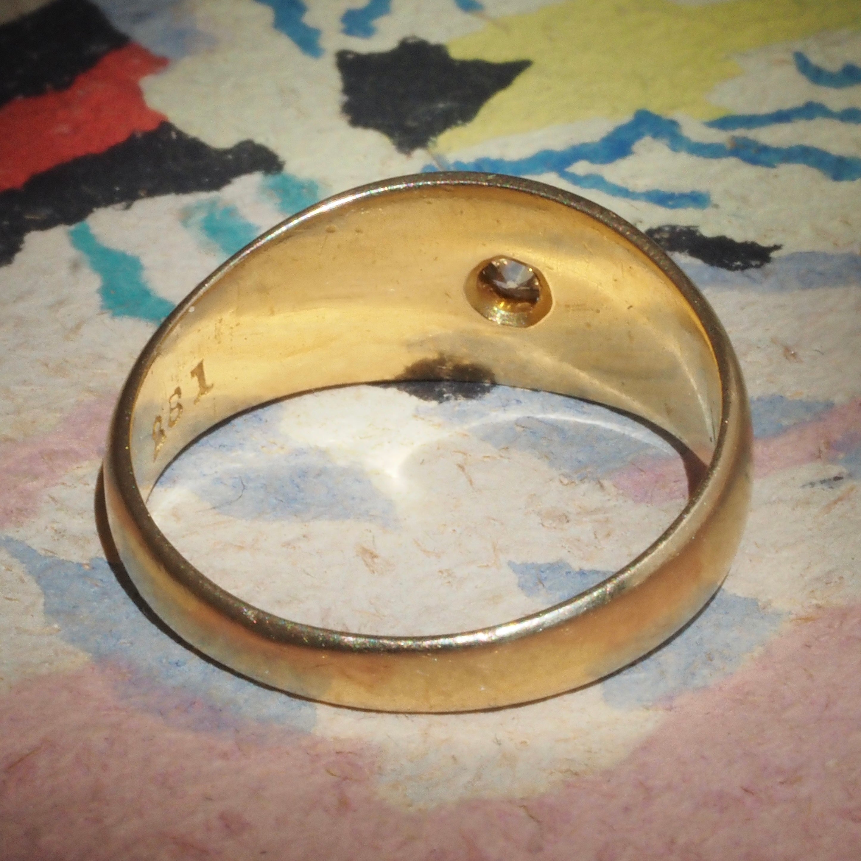 Antique English Old Mine Cut Diamond Flush Set Starburst 18k Gold Ring