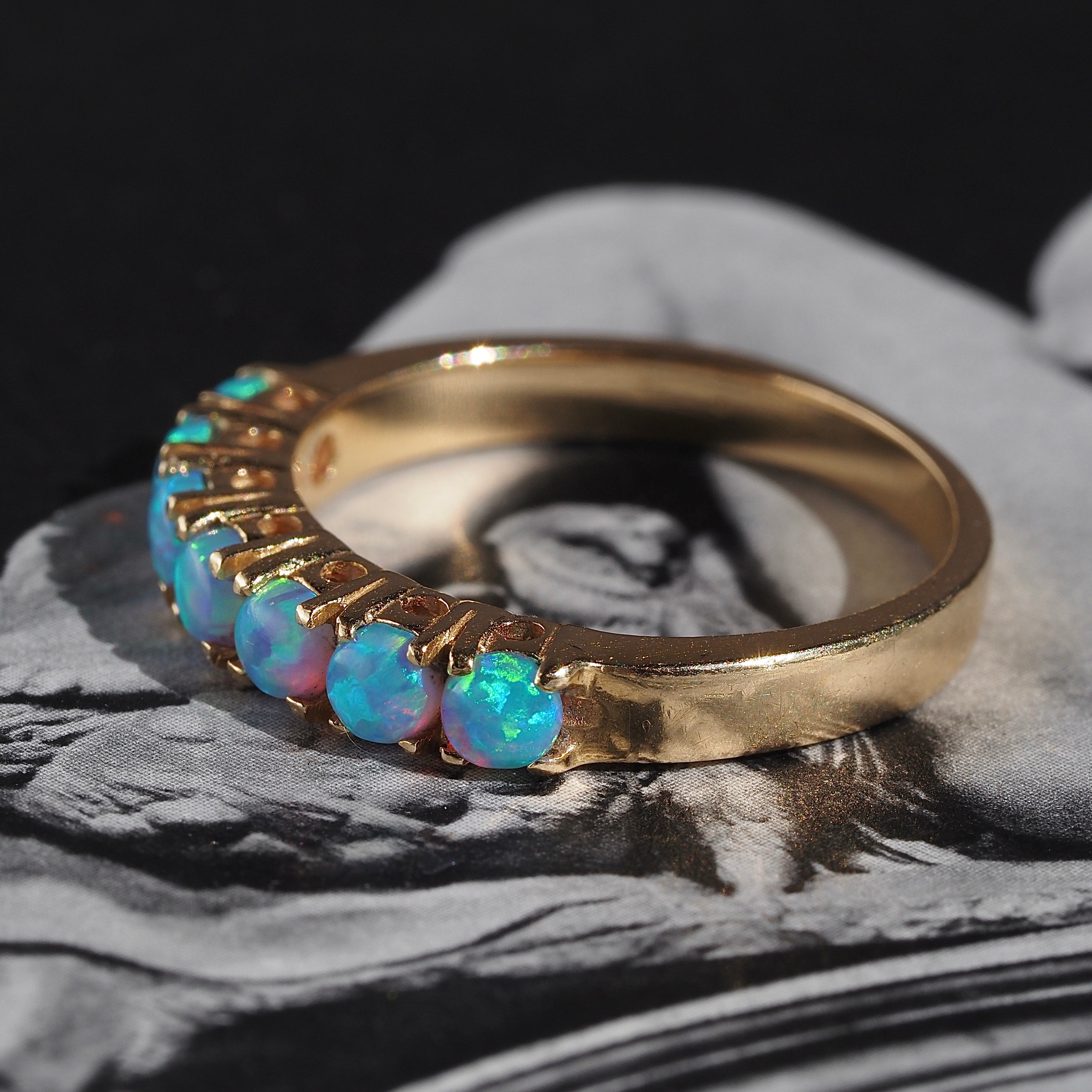 Vintage Opal Half Hoop 14k Gold Ring