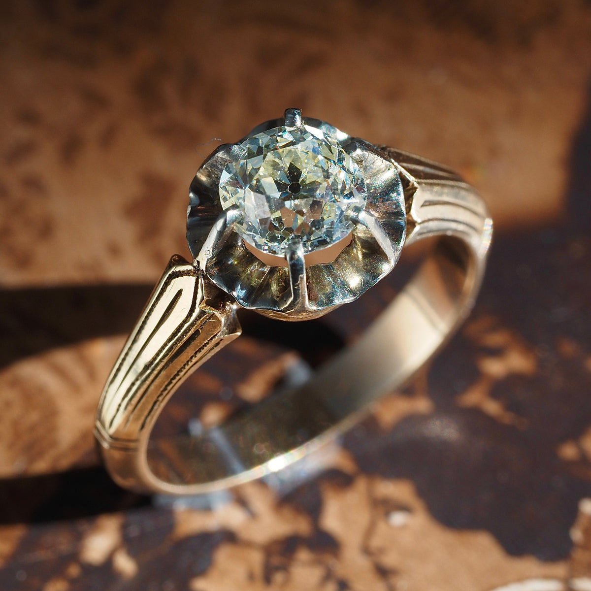 Antique c. 1920 Old Mine Cut Diamond 14k Gold Engagement Ring