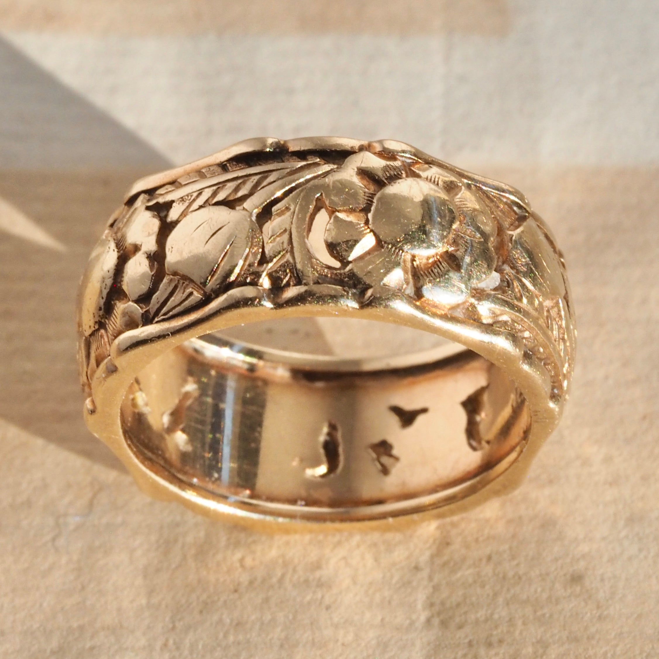 Antique Edwardian 14k Gold Floral Wide Band