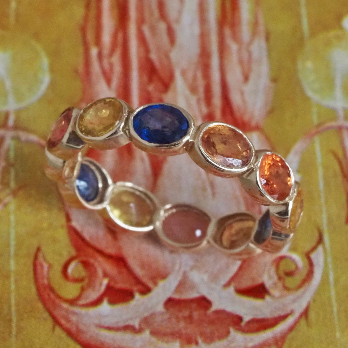 Multicolored Sapphire Eternity 14k Gold Ring