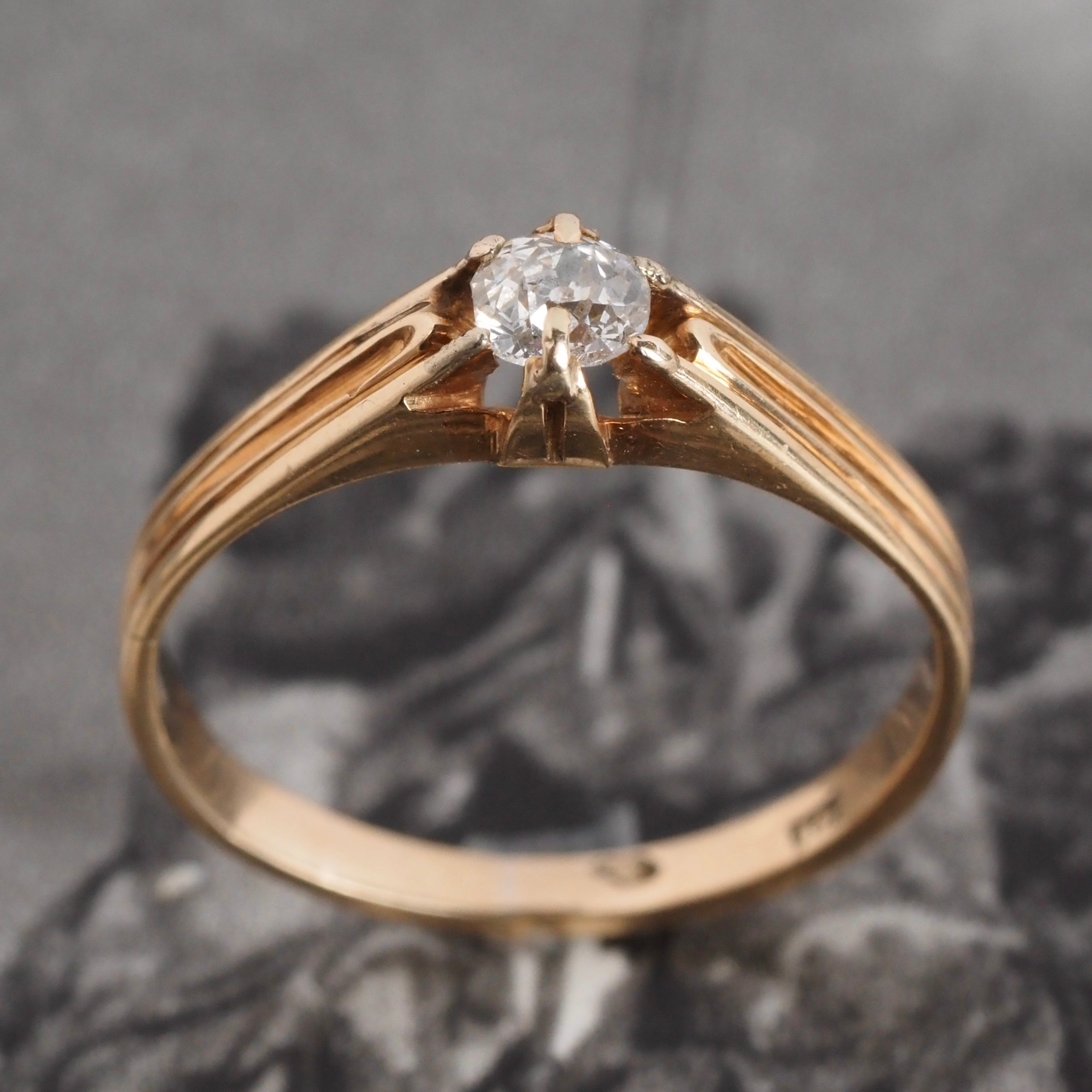 Antique Austro-Hungarian Old Mine Cut Diamond 14k Gold Solitaire Engagement Ring