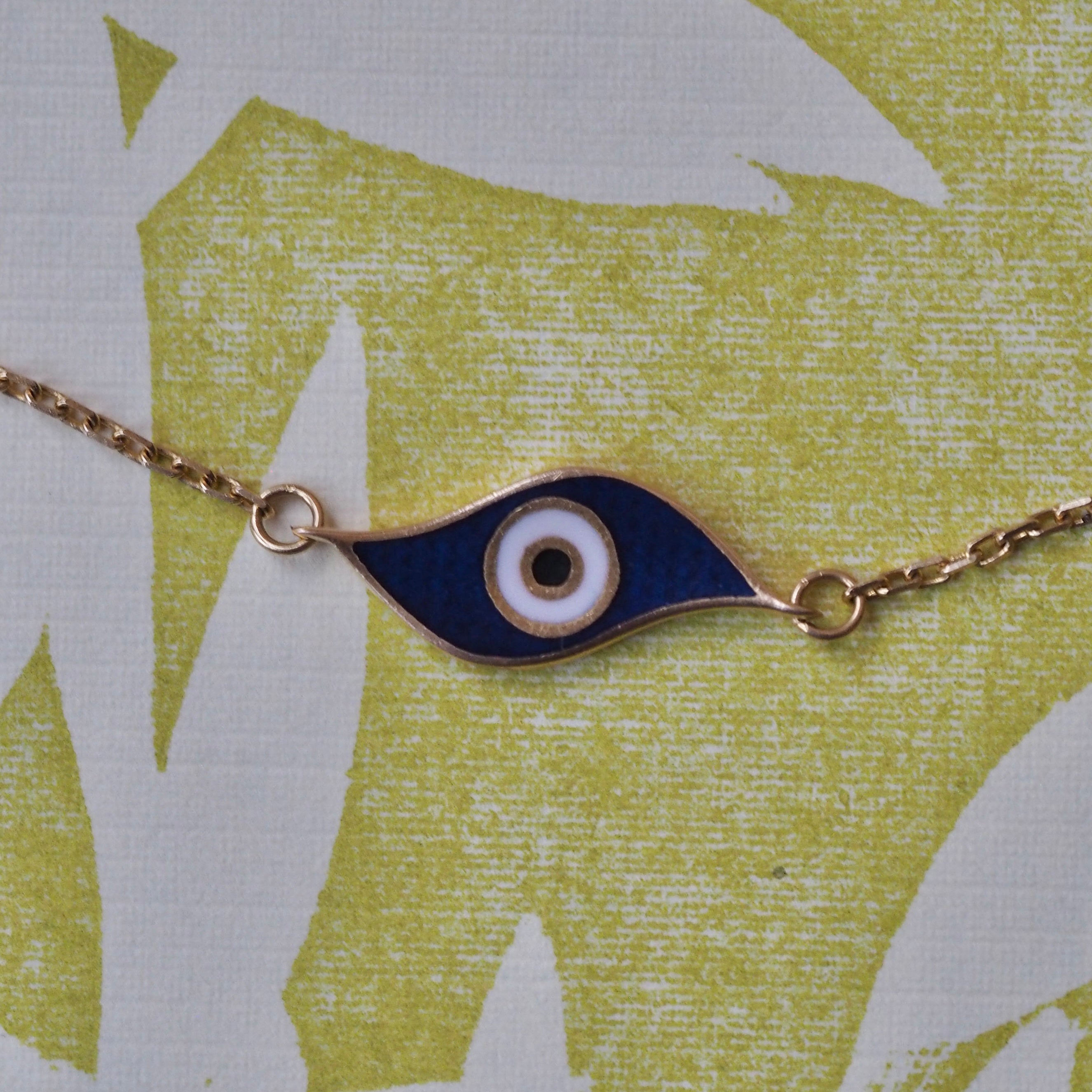 Vintage 21k Gold & Enamel Evil Eye Necklace
