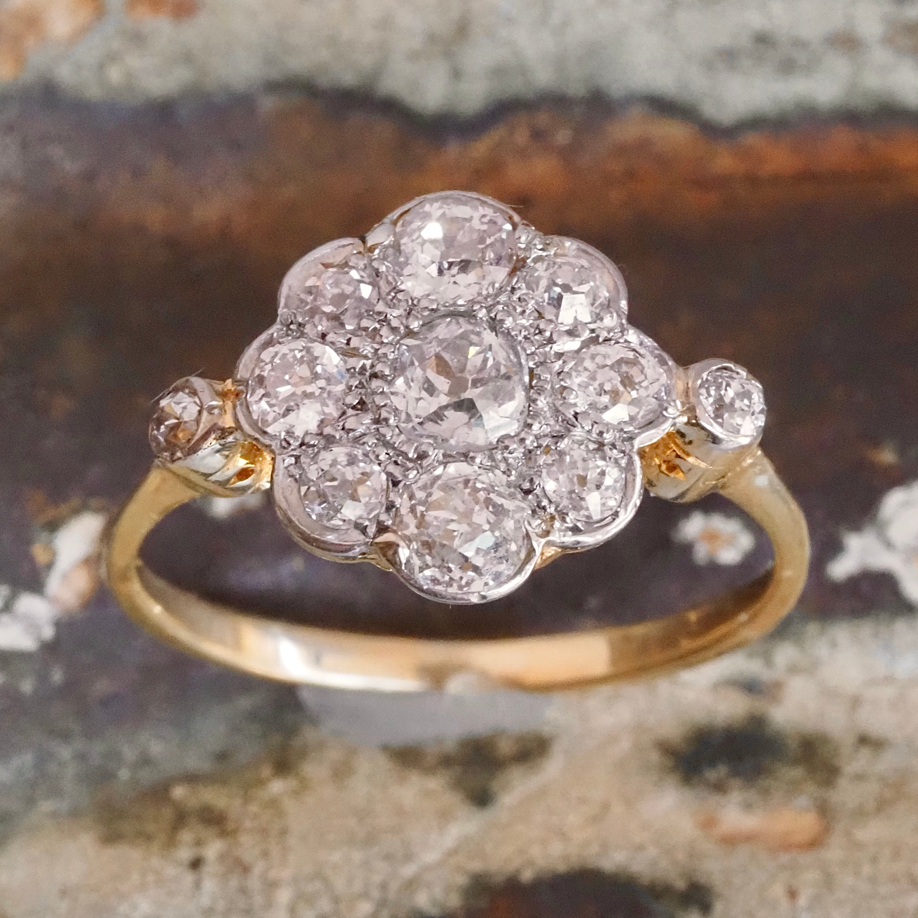 Antique Edwardian 18k Gold Old Mine Cut Diamond Cluster Ring