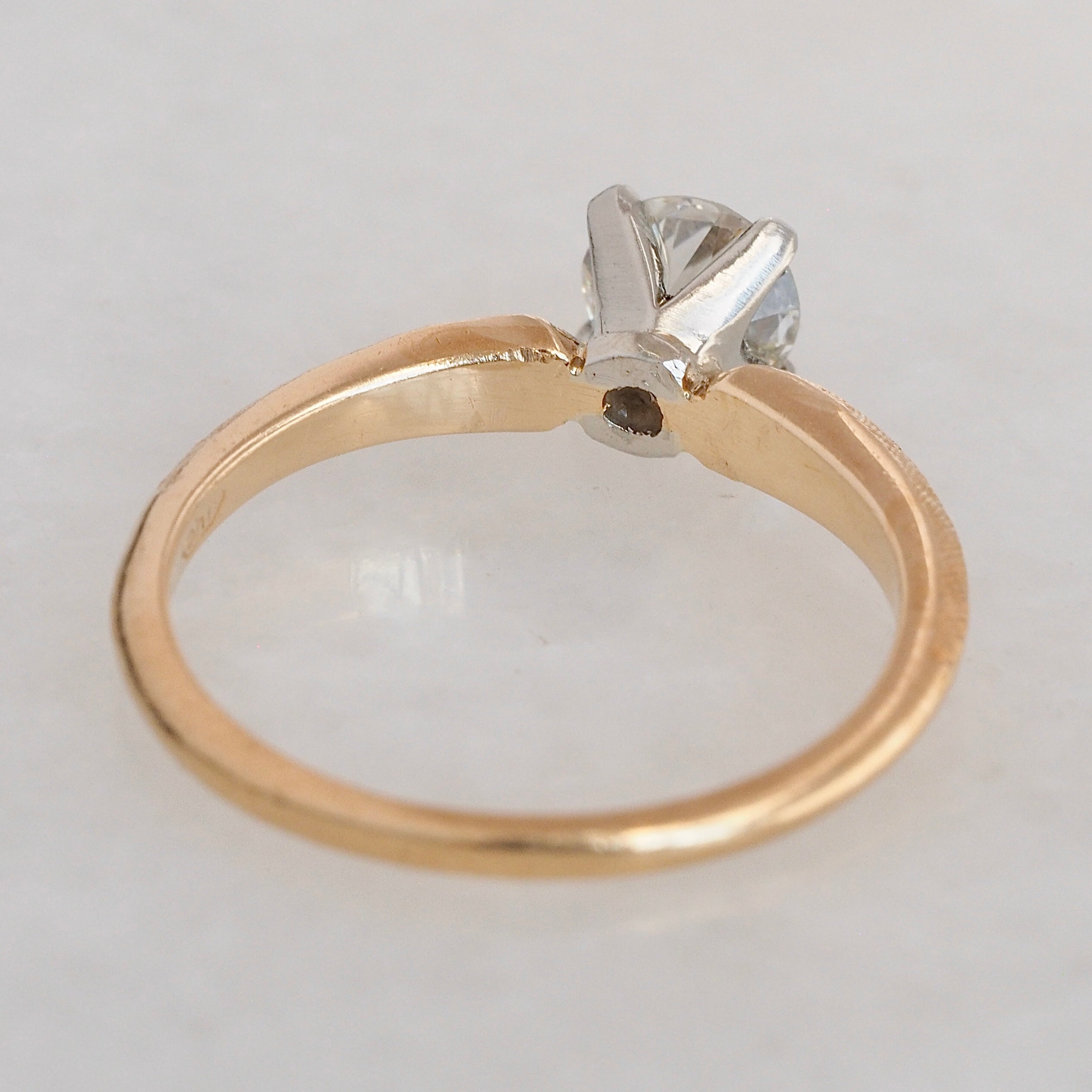 Midcentury Modern Brushed 18k Gold Old European Cut Diamond Ring