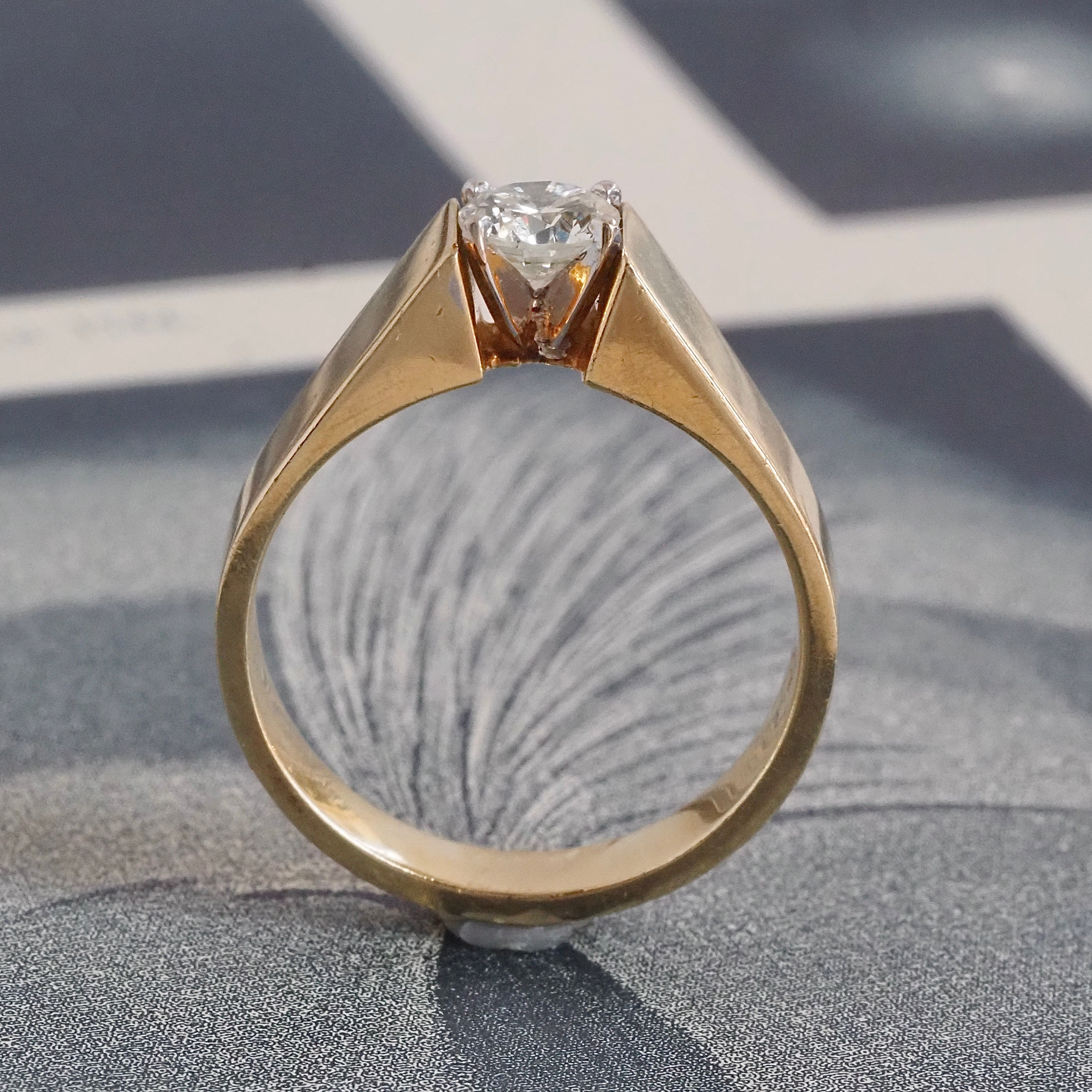 Vintage Modernist 14k Gold Diamond Solitaire Engagement Ring