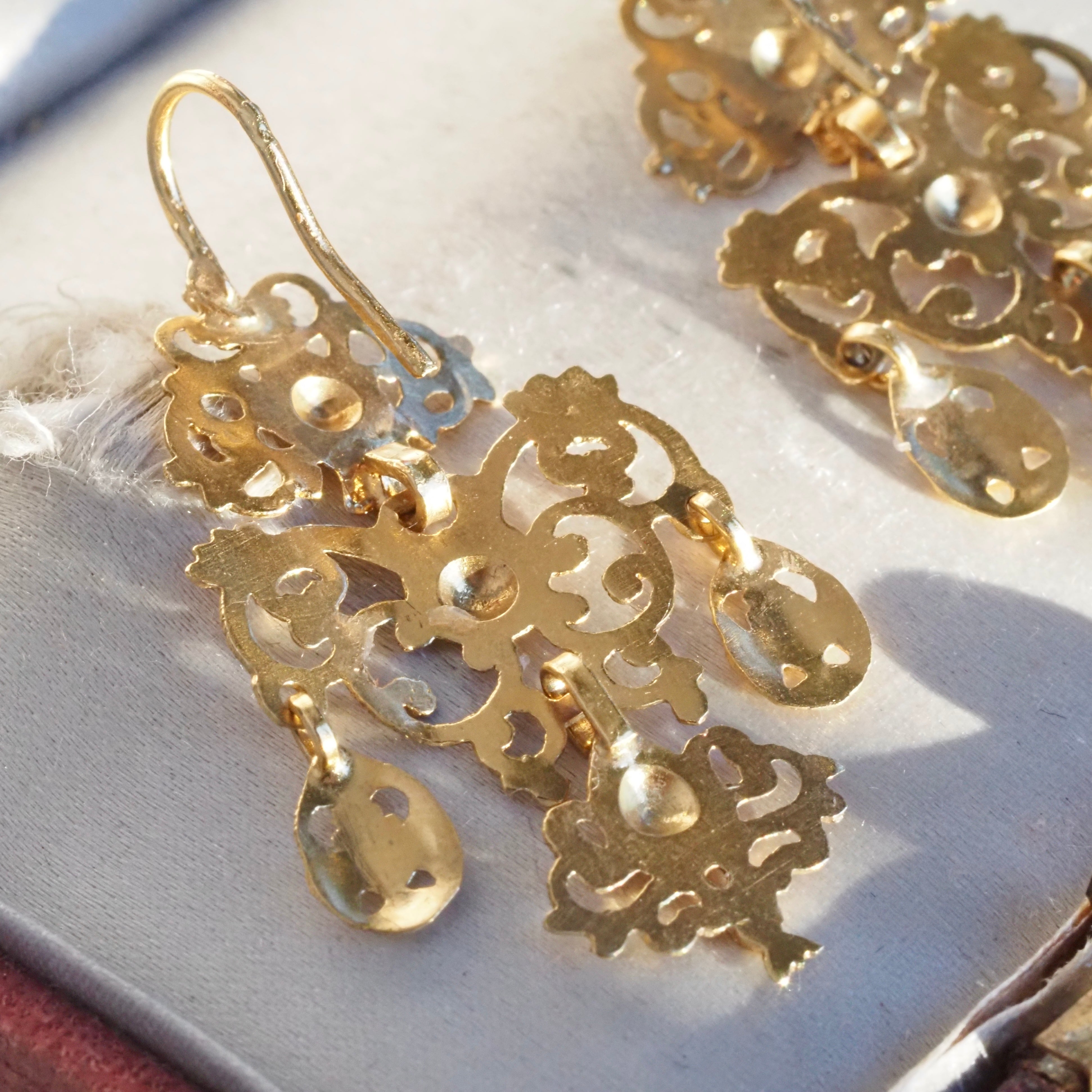 Antique Portuguese Lacy 19k Gold Earrings