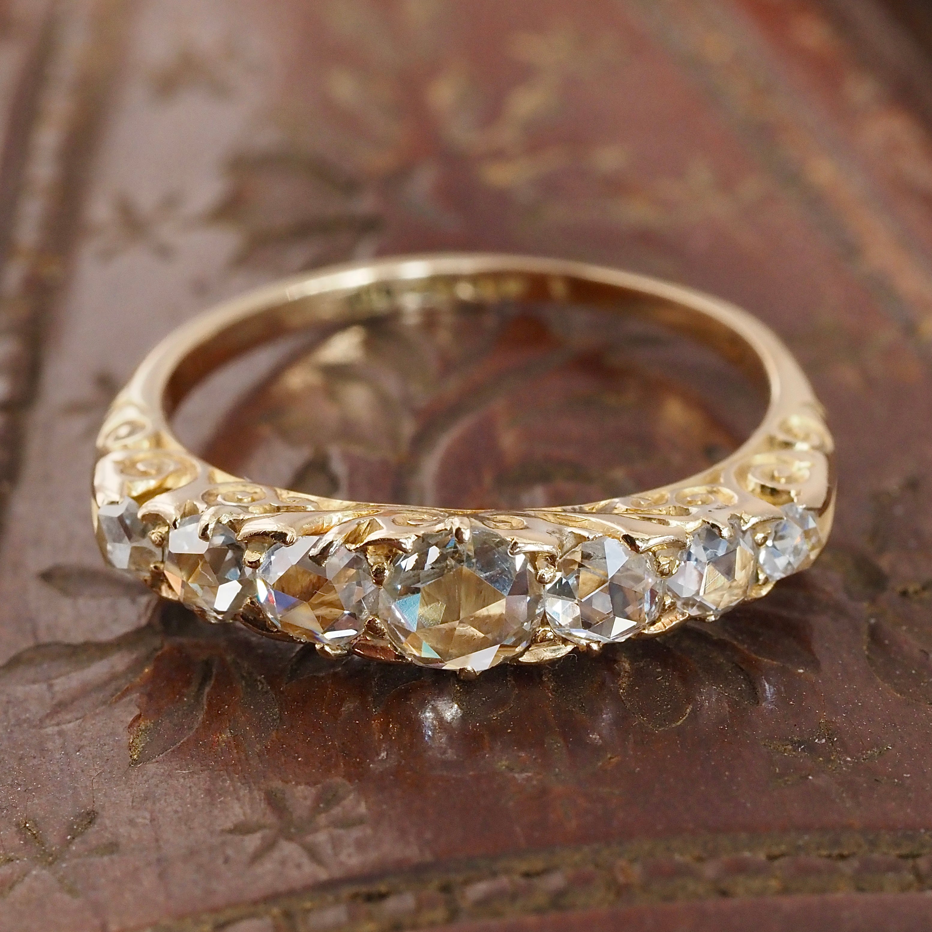 Antique Early 20th Century English Rose Cut Diamond Half Hoop 18k Gold Ring