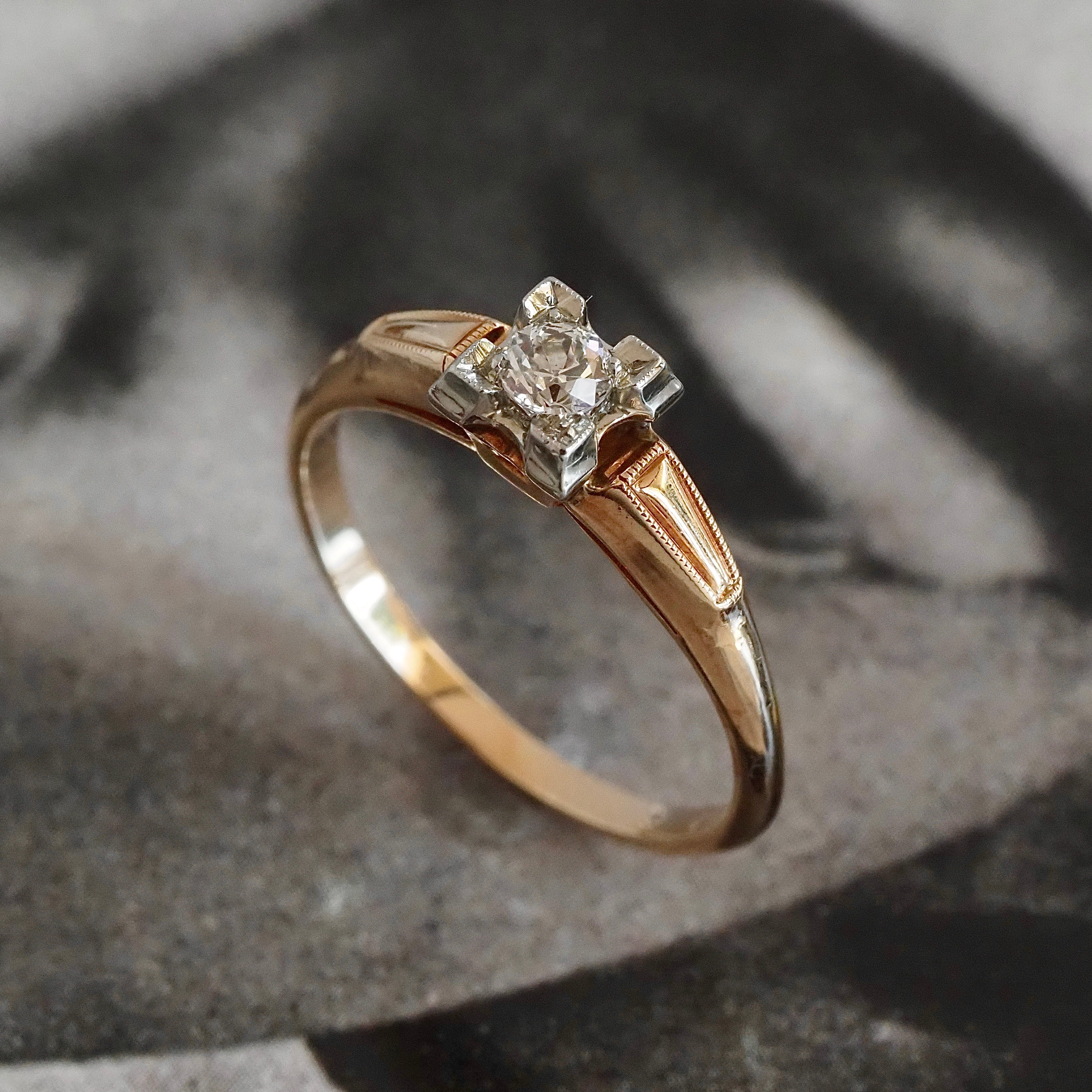Mid-Century Old European Cut Diamond 14k Gold Engagement Ring