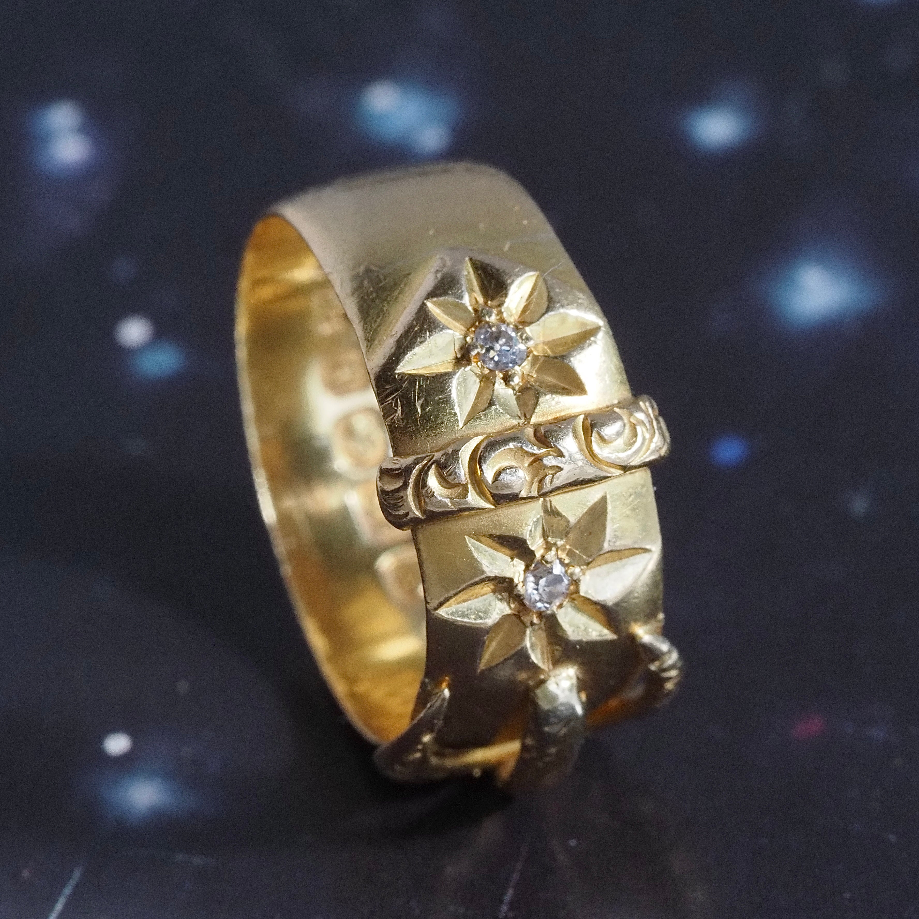 Antique English c. 1907 Diamond Starburst Belt Buckle 18k Gold Ring