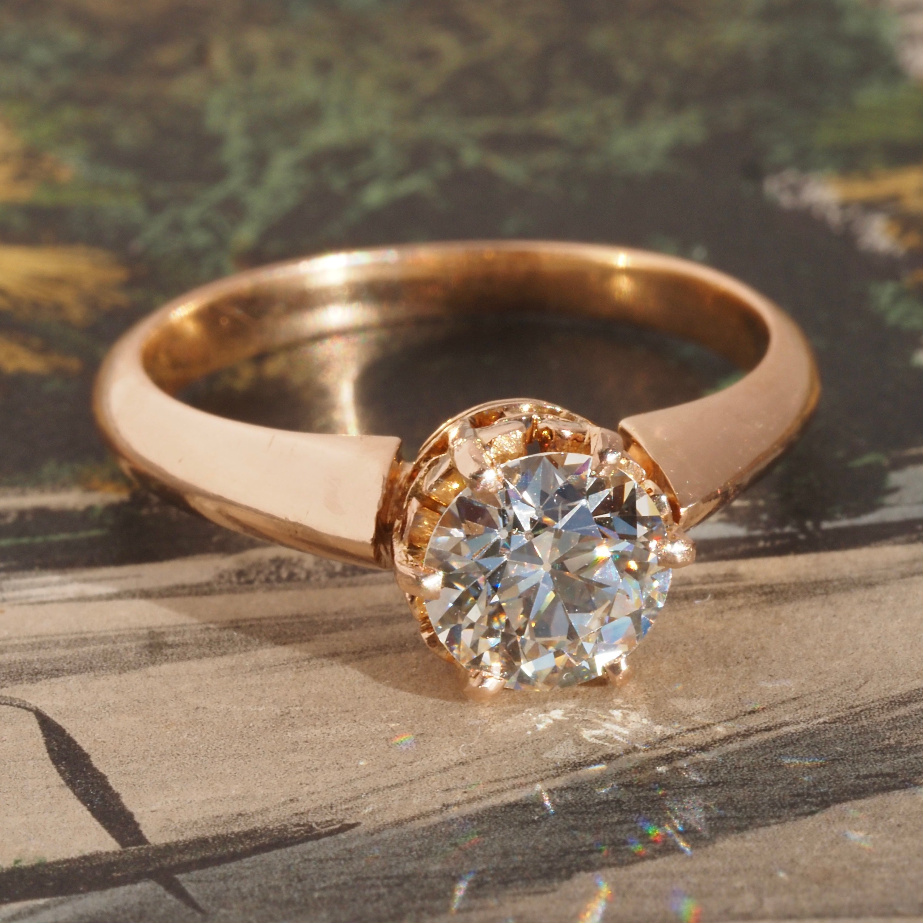 Antique Victorian Old European Cut Diamond 18k Gold Solitaire Engagement Ring