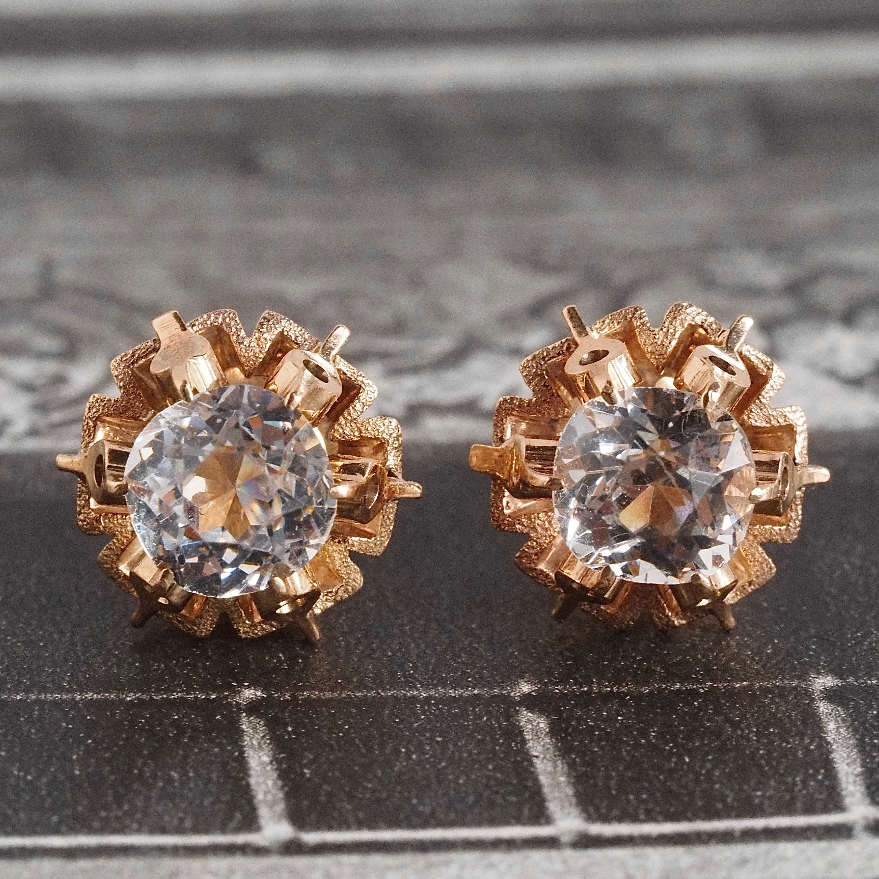 Antique Victorian Paste 10k Gold Threaded Screw Post Earrings