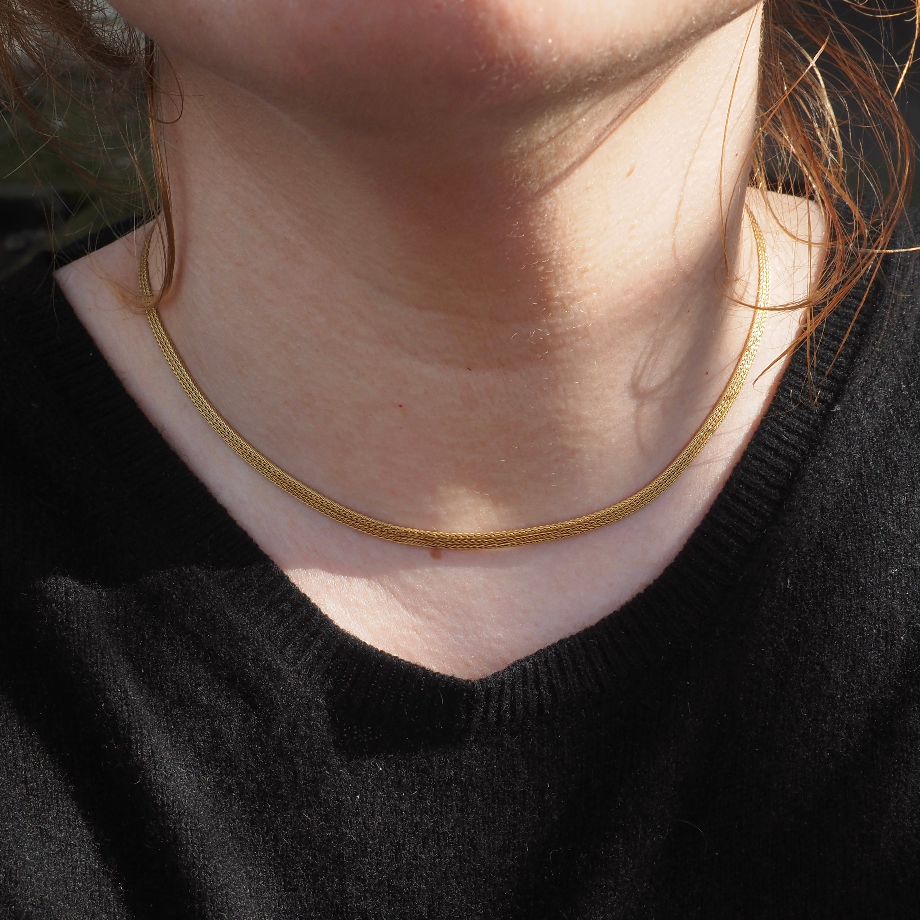 Vintage Italian Woven Chain Collar 14k Gold Necklace