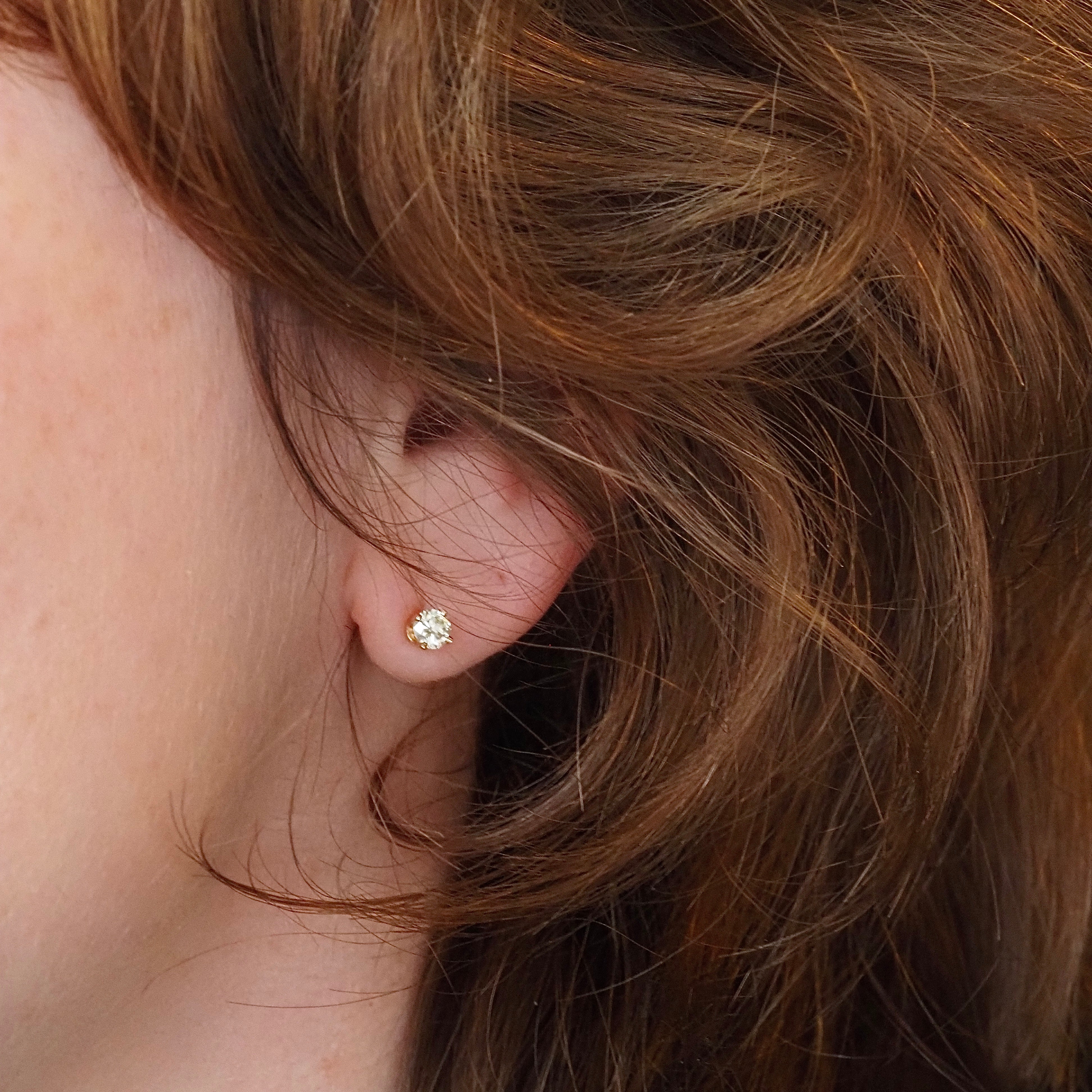 Vintage 14k Gold Pale Yellow Diamond Stud Earrings
