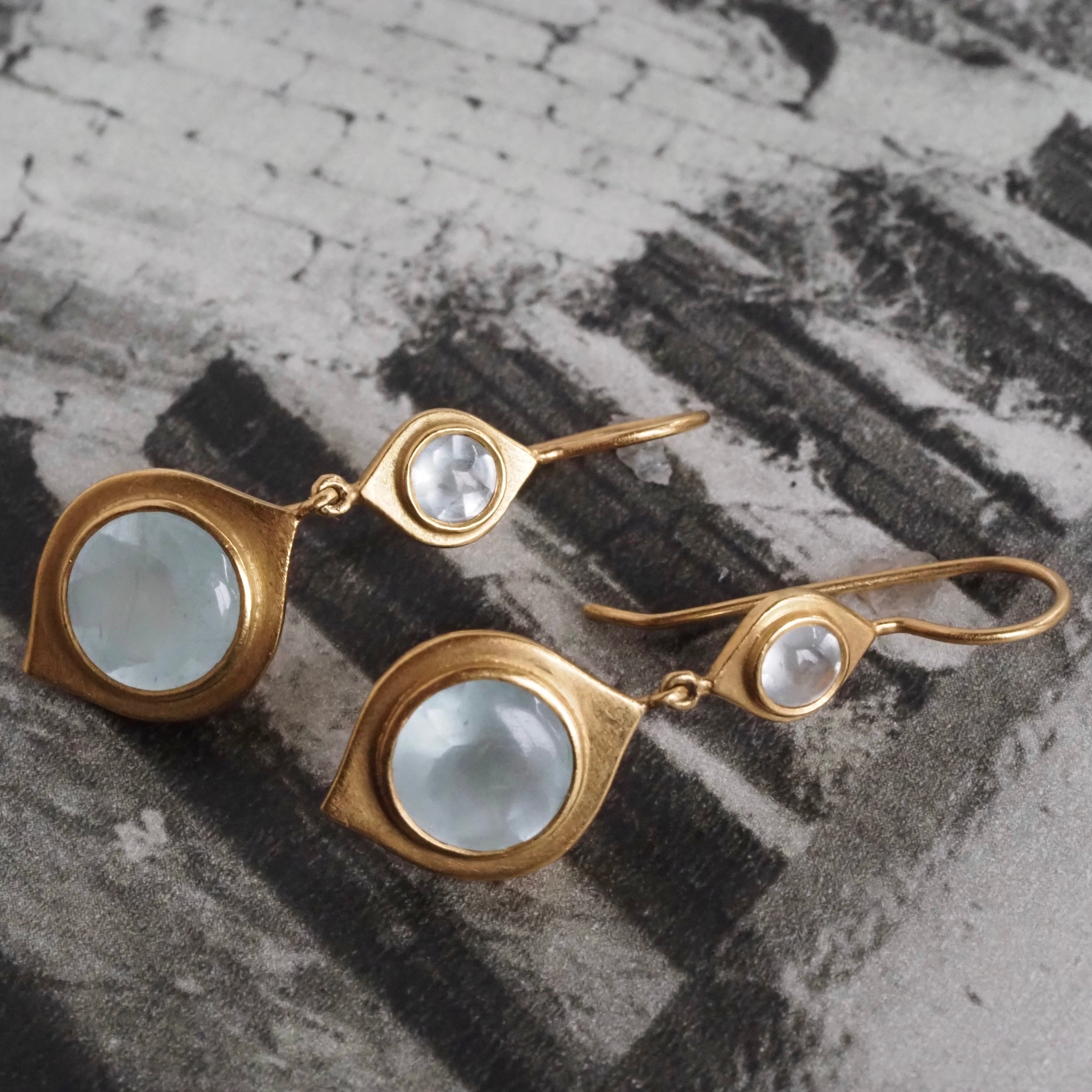 Buff Cut Aquamarine 18k Gold Drop Earrings