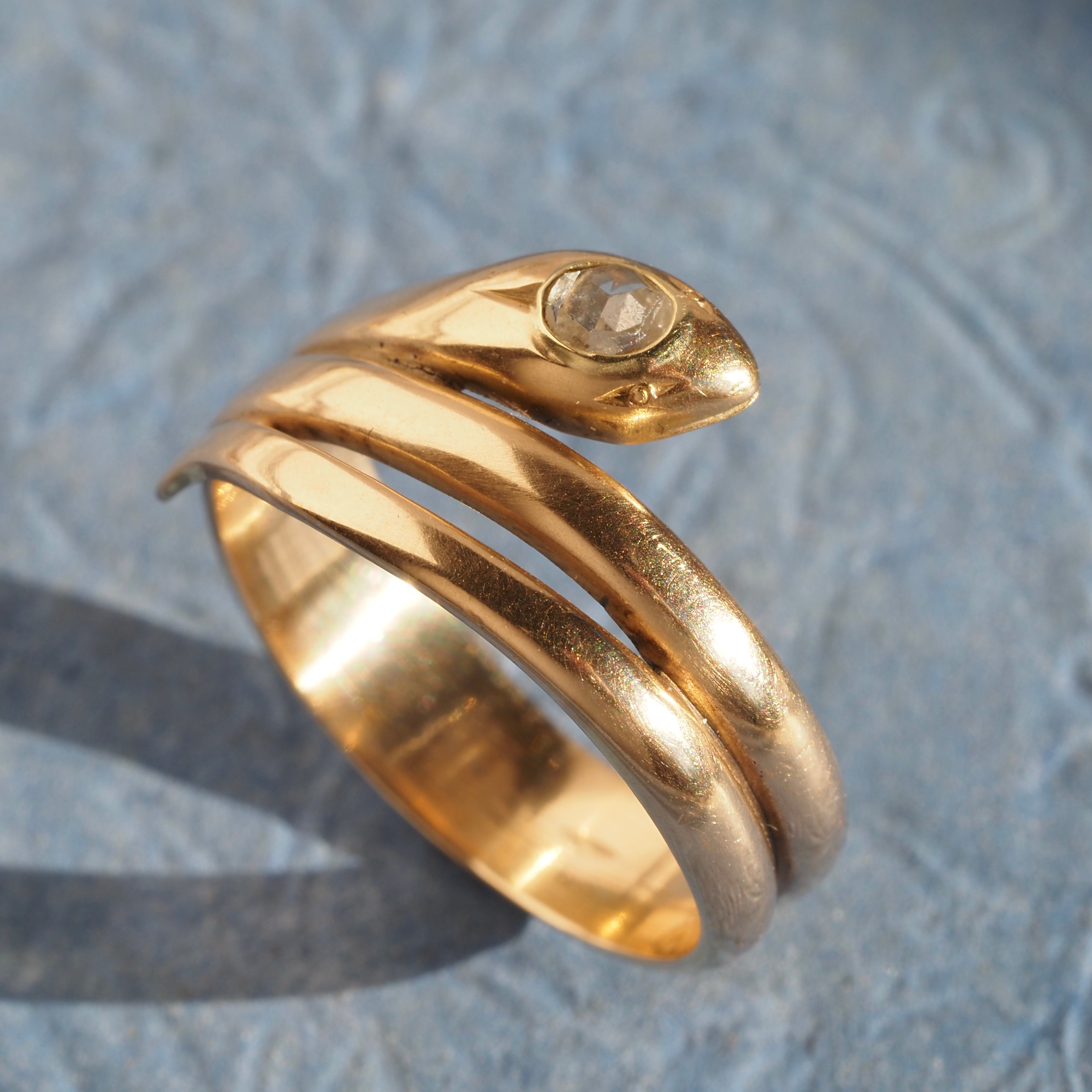 Antique Snake 14k Gold Rose Cut Diamond Ring