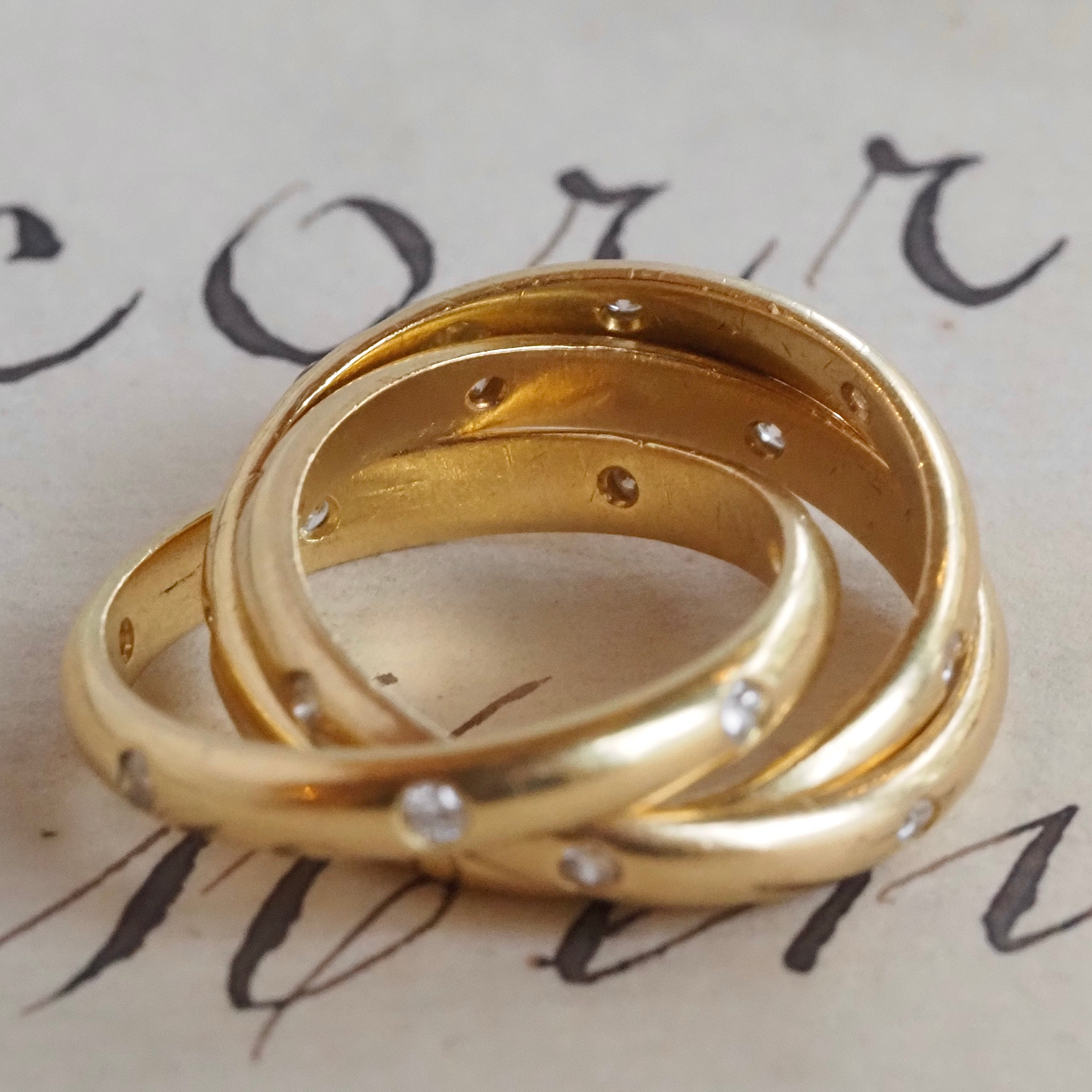 18k Gold Diamond Triple Rolling Ring