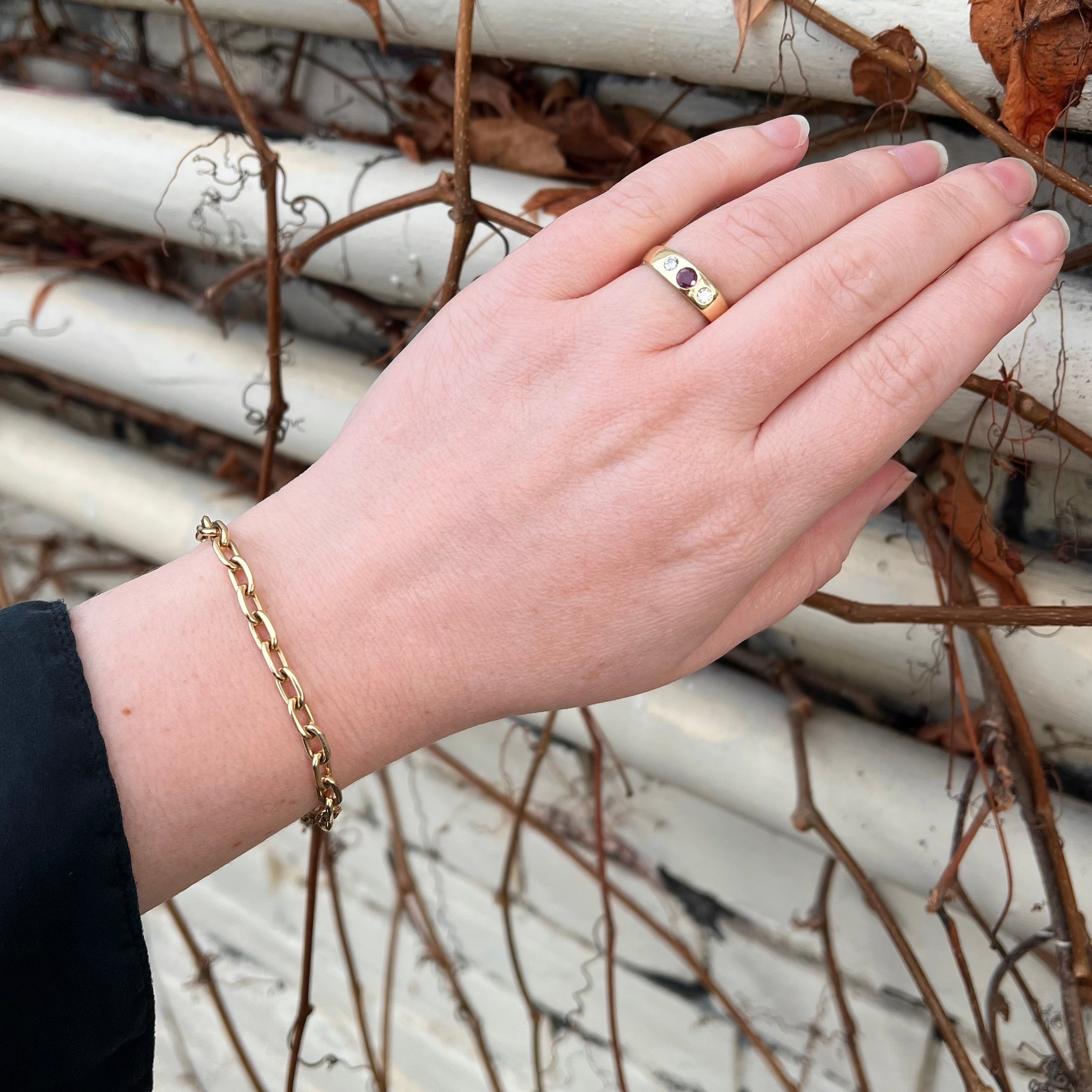 Vintage Solid Link Oval Cable Chain 7.5" 14k Gold Bracelet