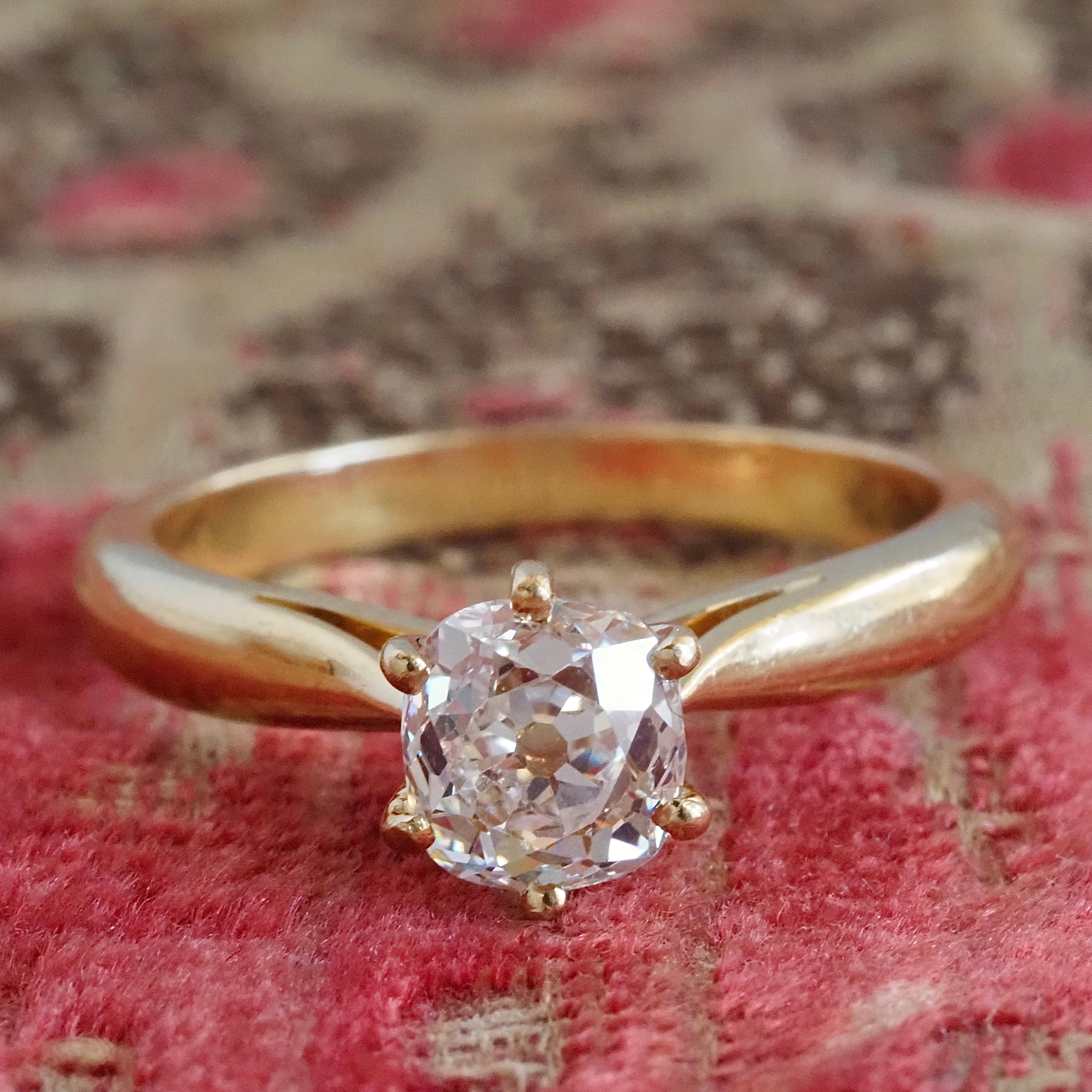Vintage French Old Mine Cut Diamond 18k Solitaire Engagement Ring